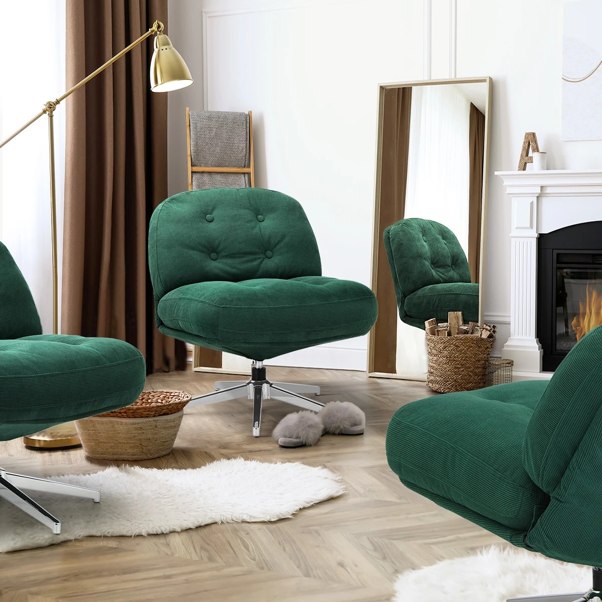 6 Oikiture 2x Armchair Swivel Lounge Chair Padded Accent Chairs Polyester - Green, 6 of 10