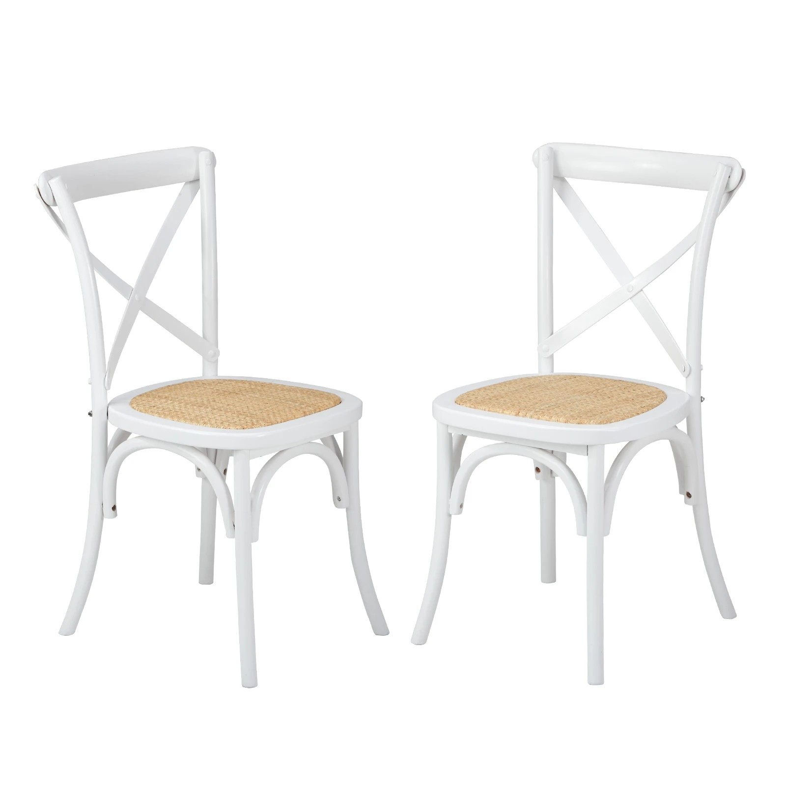 1 Oikiture 2pcs Crossback Dining Chair Solid Birch Timber Wood Ratan Seat
 - White, 1 of 10
