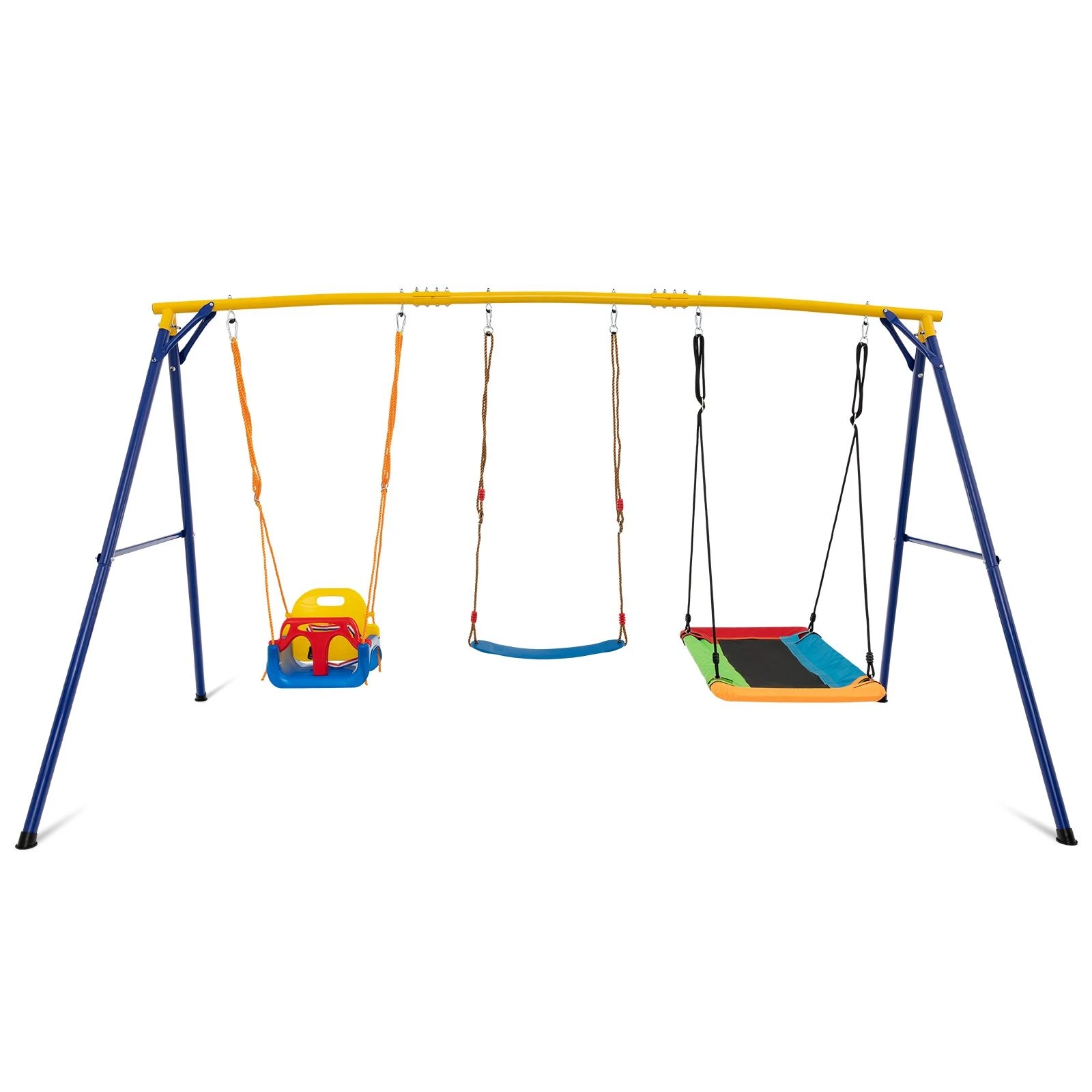 1 Costway Metal Swing Set Carbon Steel Swing Frame w/Belt, 1 of 3