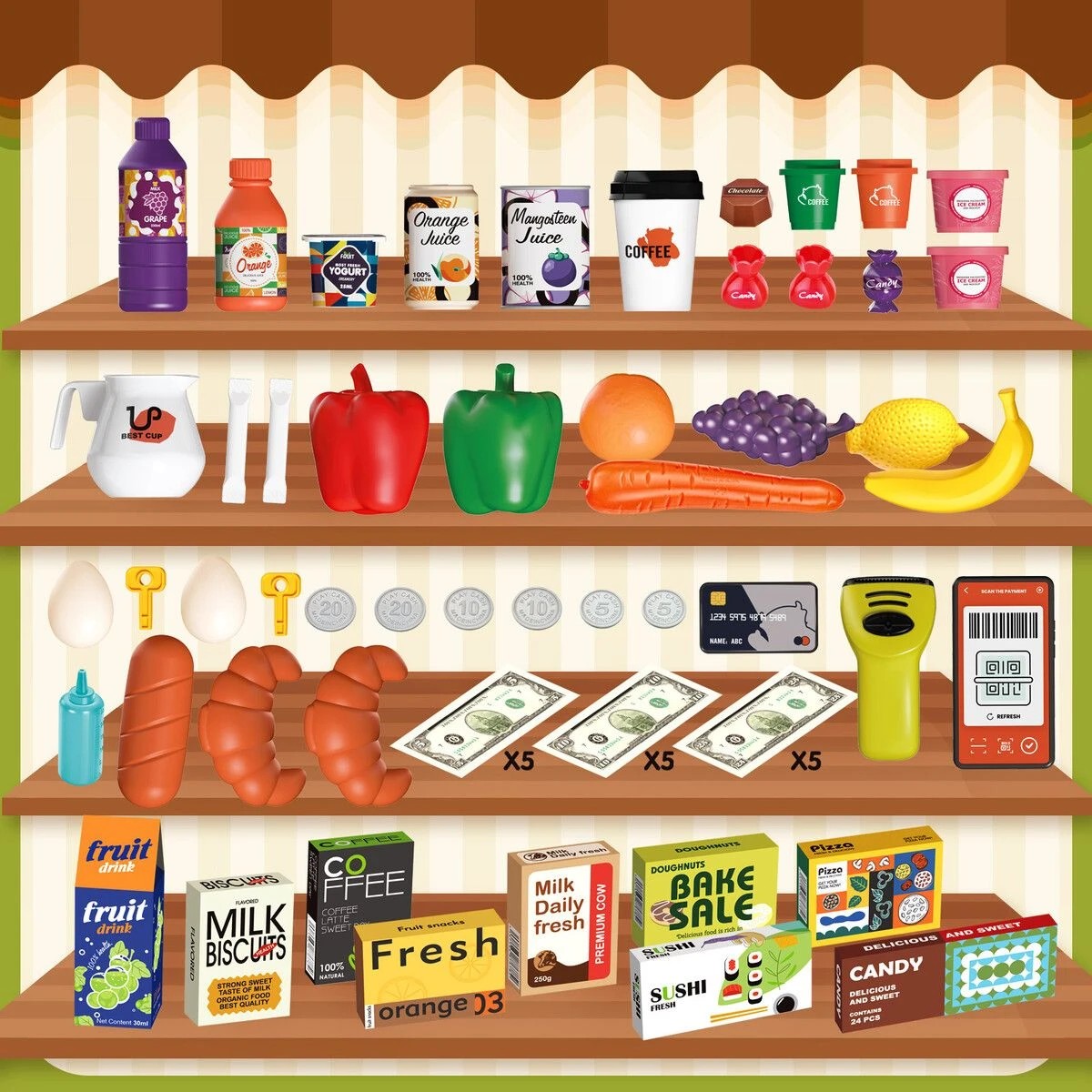 3 AUSWAY Kids Pretend Play Shop Grocery Supermarket Playset, 3 of 4