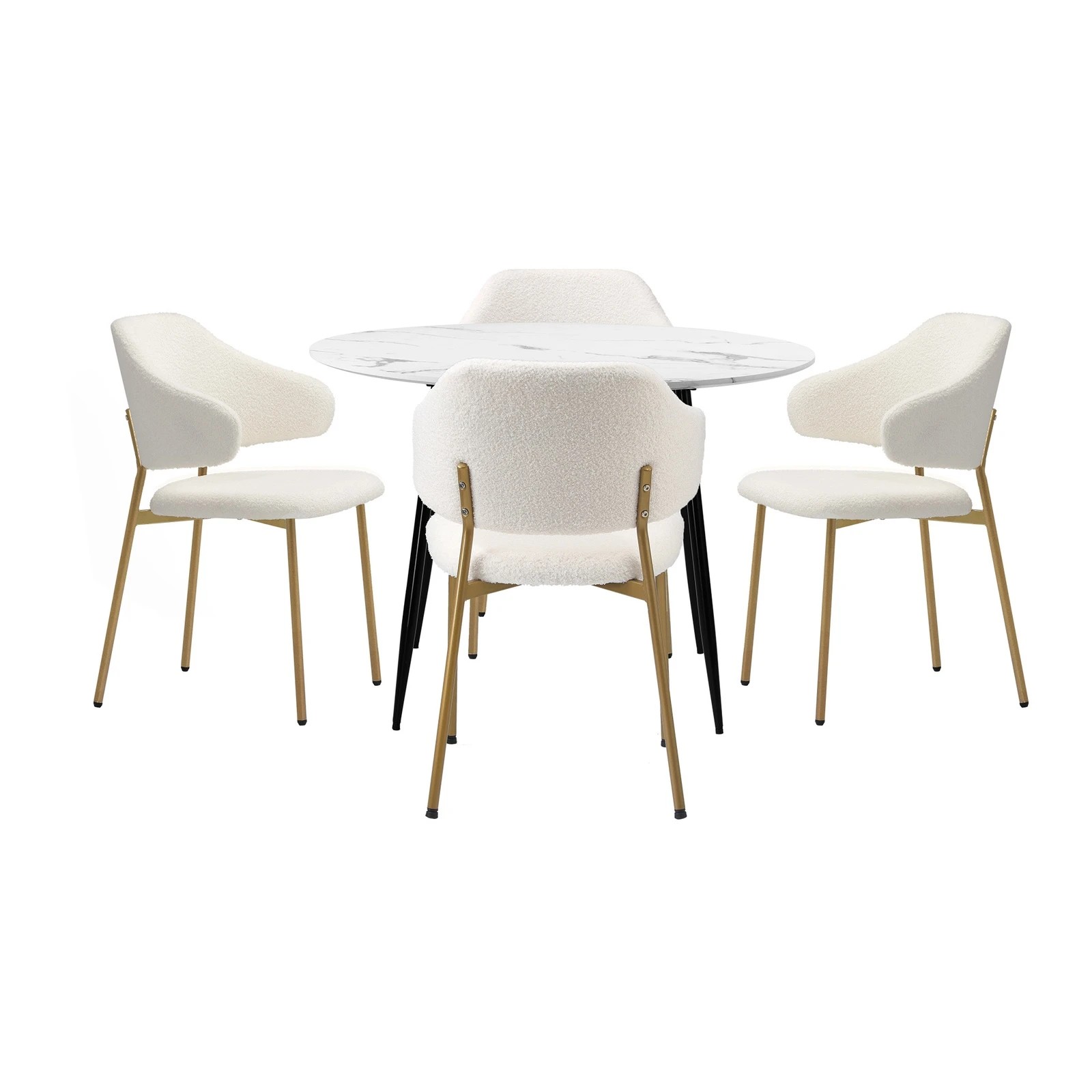 7 Oikiture 110cm Round Dining Table With 4pcs Dining Chairs Accent Sherpa Gold Metal Legs
 - Multi, 7 of 10