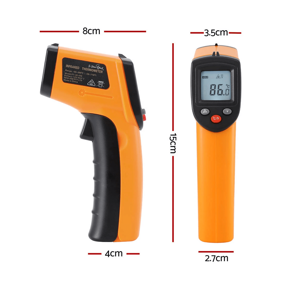 2 5-star Chef Laser Infrared Thermometer Food Digital Temperature Gun Smoker Pizza BBQ - Orange, 2 of 2