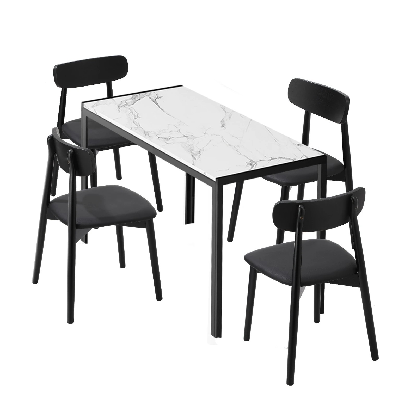 1 Oikiture 1.2m Dining Table Set with 4PCS Wooden Chairs PU Leather - Multi, 1 of 9