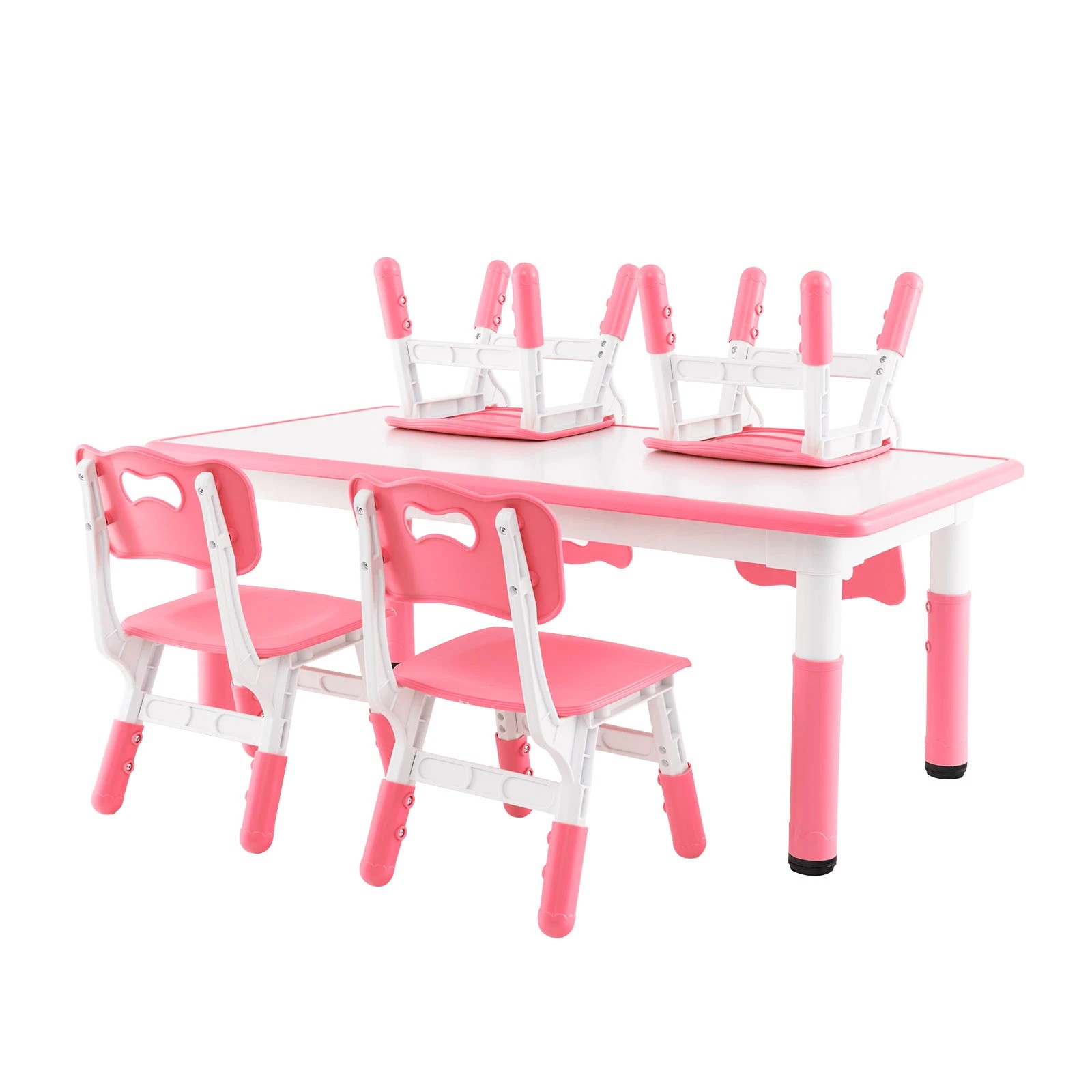 1 Costway Table & Chairs Set Height Adjustable Table & Chairs Set Art Study Activity Table - Pink, 1 of 2
