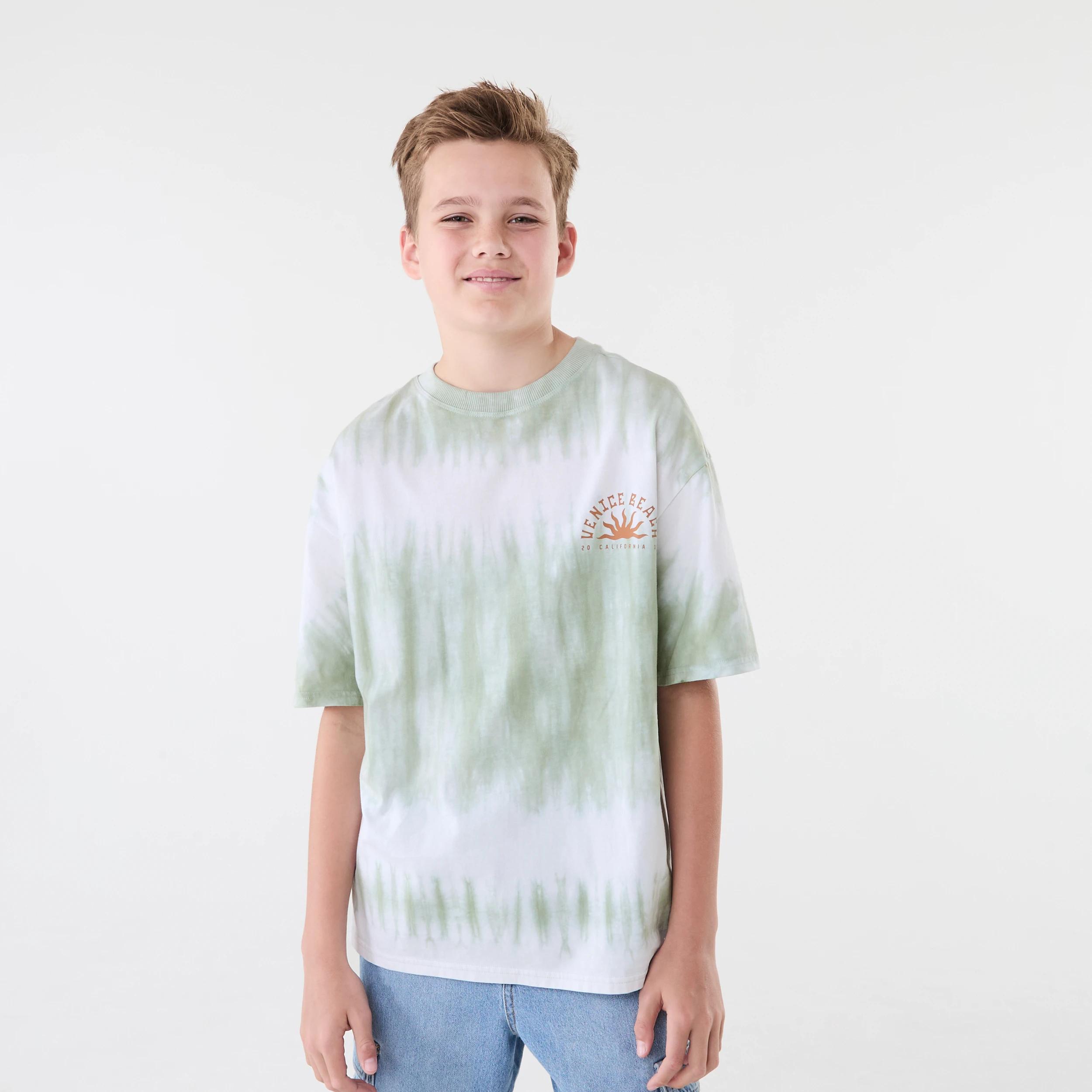 1 Short Sleeve Oversized Tie Dye T-shirt VENICE BEACH SUNSET AQUA GREY, 1 of 7