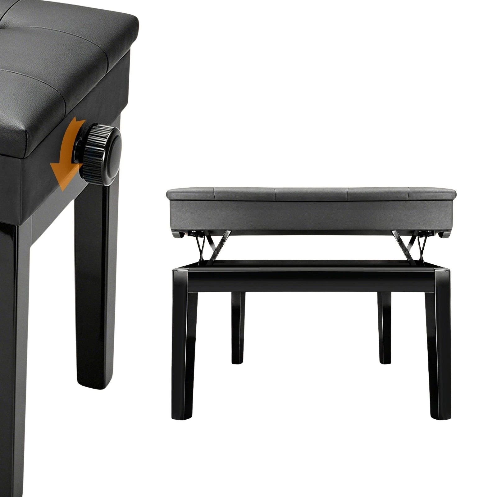 7 Melodic Adjustable Large Piano Bench Stool with Storage Wooden PU Leather Keyboard Seat, 7 of 7