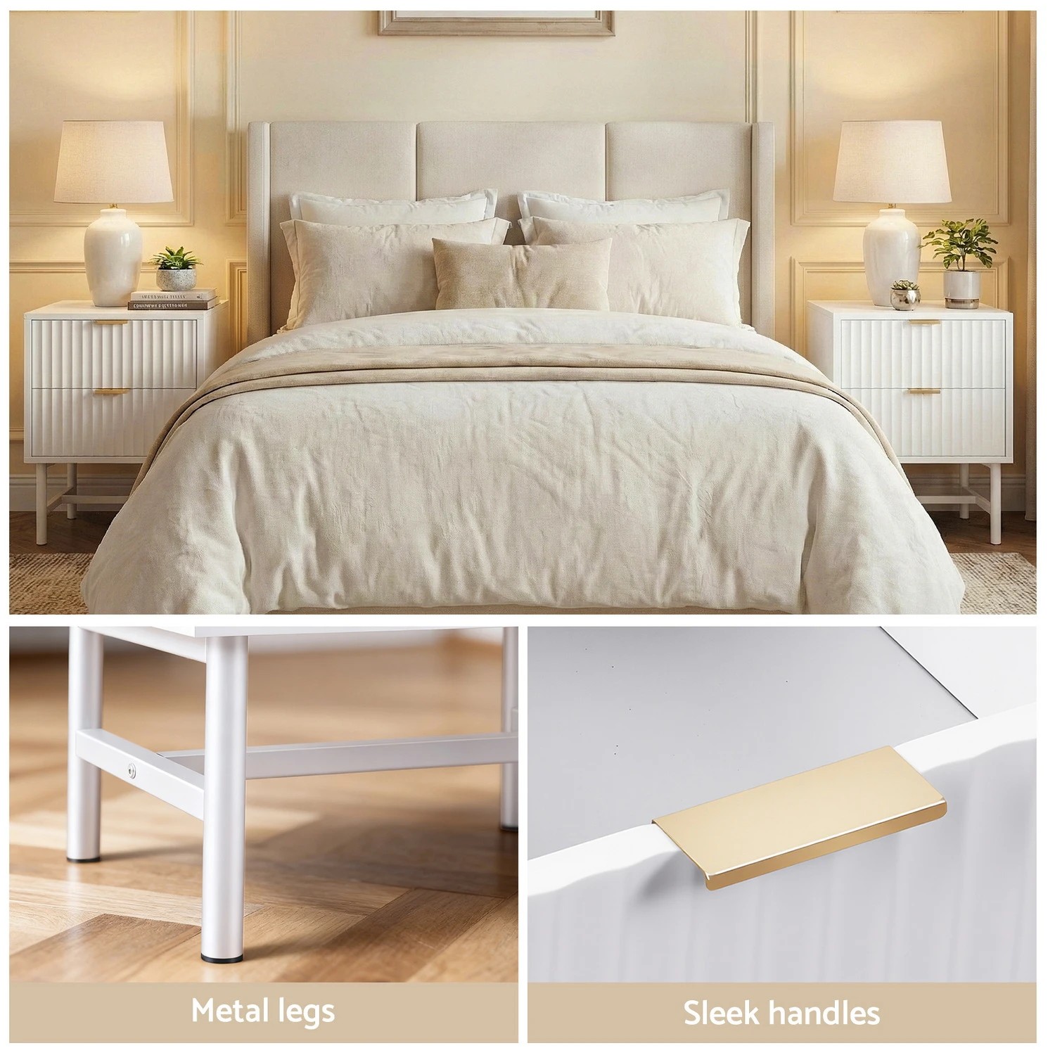 6 Artiss Bedside Table 2 Drawers - - White, 6 of 6