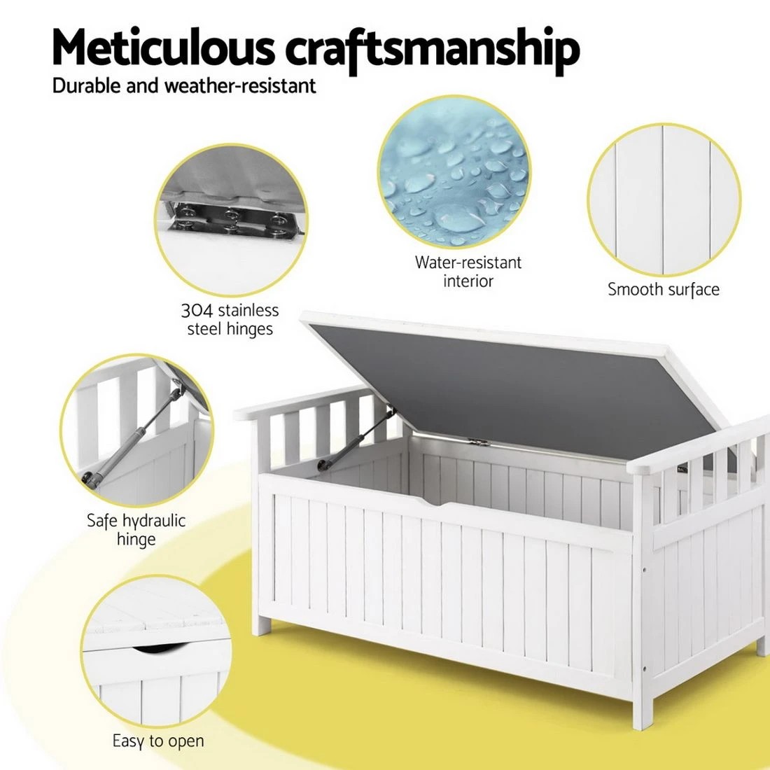 7 Gardeon Outdoor Storage Bench Box Wooden Garden Toy Tool Patio Furniture - White, 7 of 7