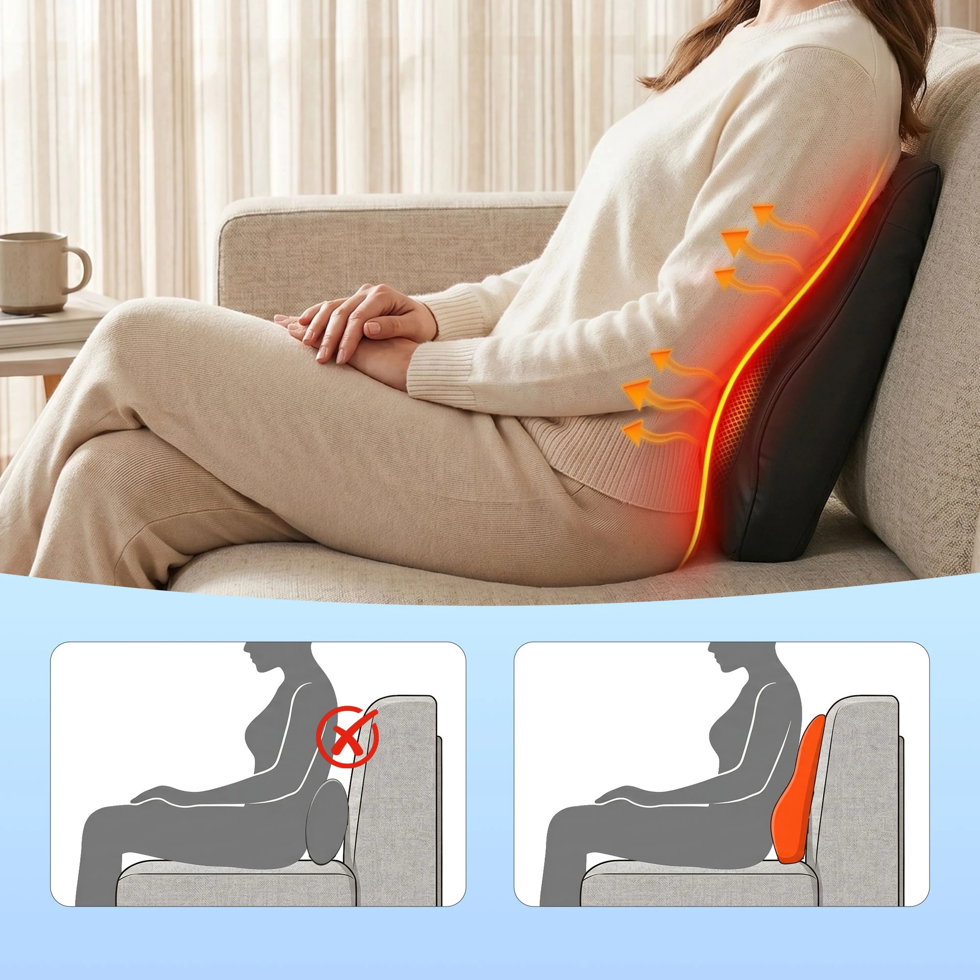 5 Livemor Neck & Back Massager Pillow with Heat, Ergonomic Backrest & Traction for Pain Relief - Black, 5 of 9