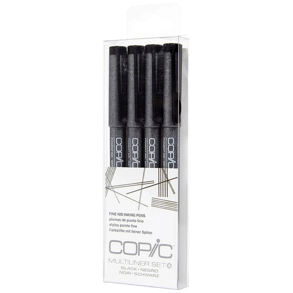 1 Copic Multiliner Fine Nib Inking Pens Set A Black 4 Pack, 1 of 4