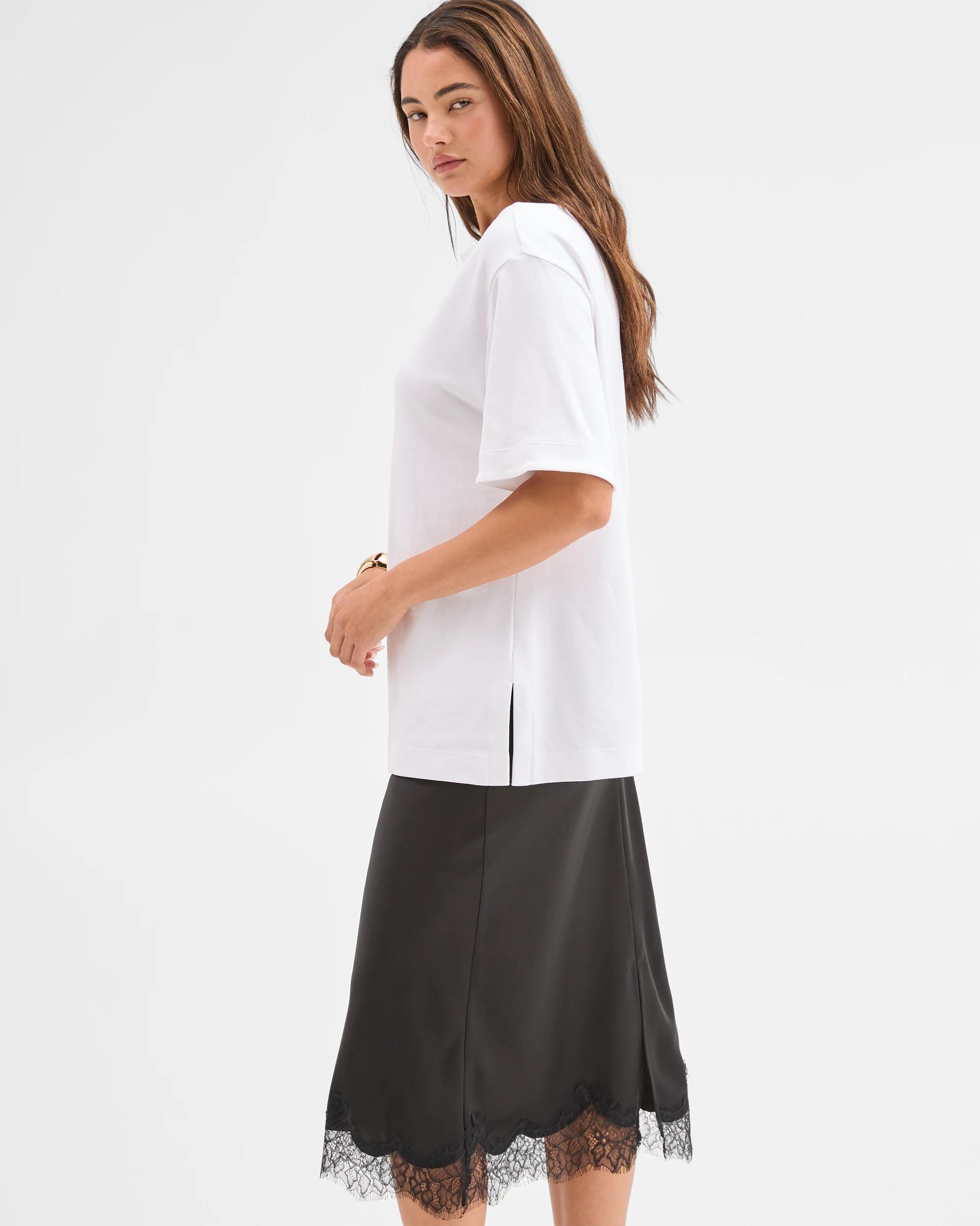 4 Lily Loves Satin Lace Trim Midi Skirt BLACK, 4 of 7