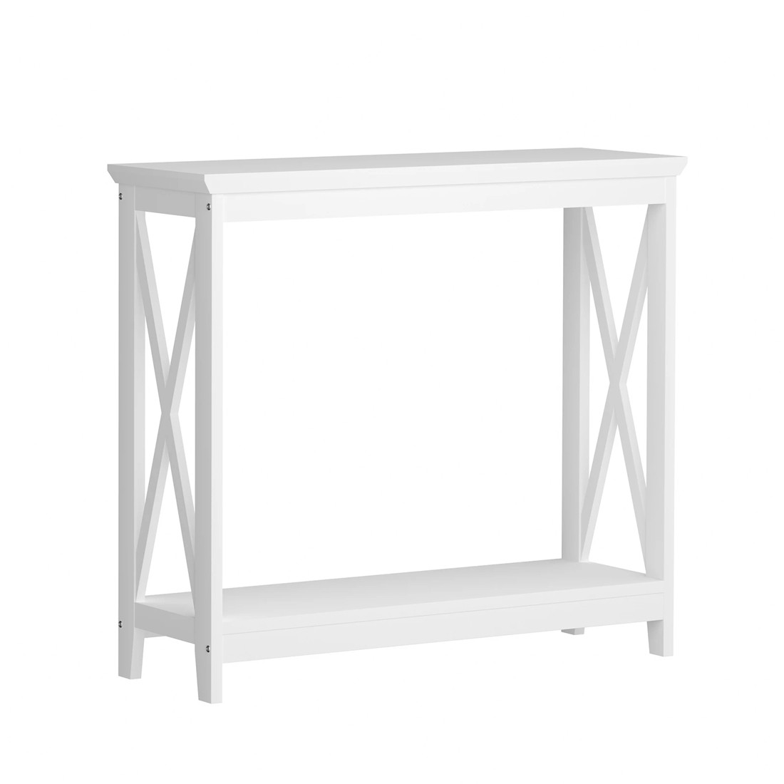 1 Oikiture 2-tier Console Table X-design Wood Sofa Table Hall Side Entry
 - White, 1 of 8