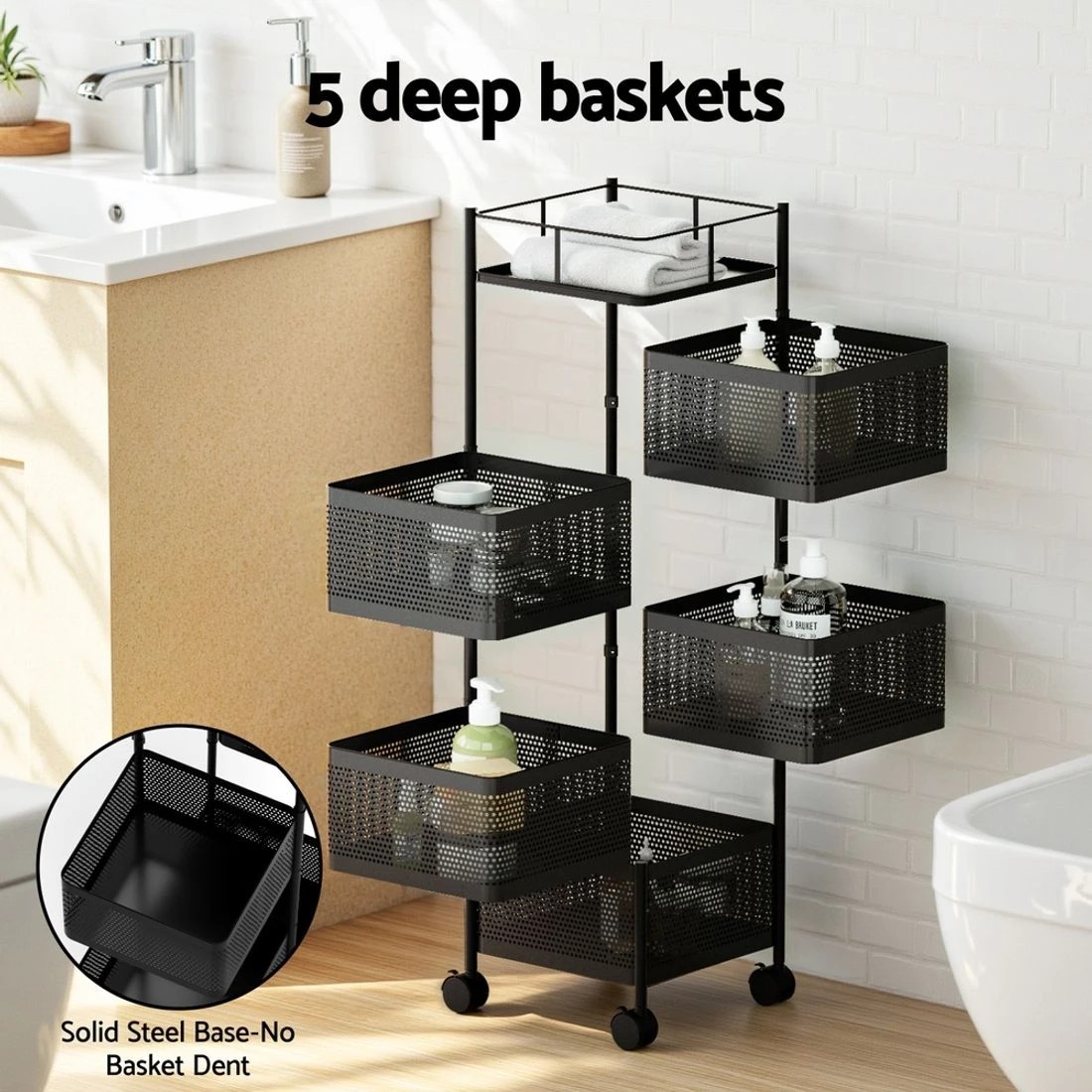 4 Artiss Storage Trolley Kitchen Cart 5 Tiers Storage Rack - Black, 4 of 5