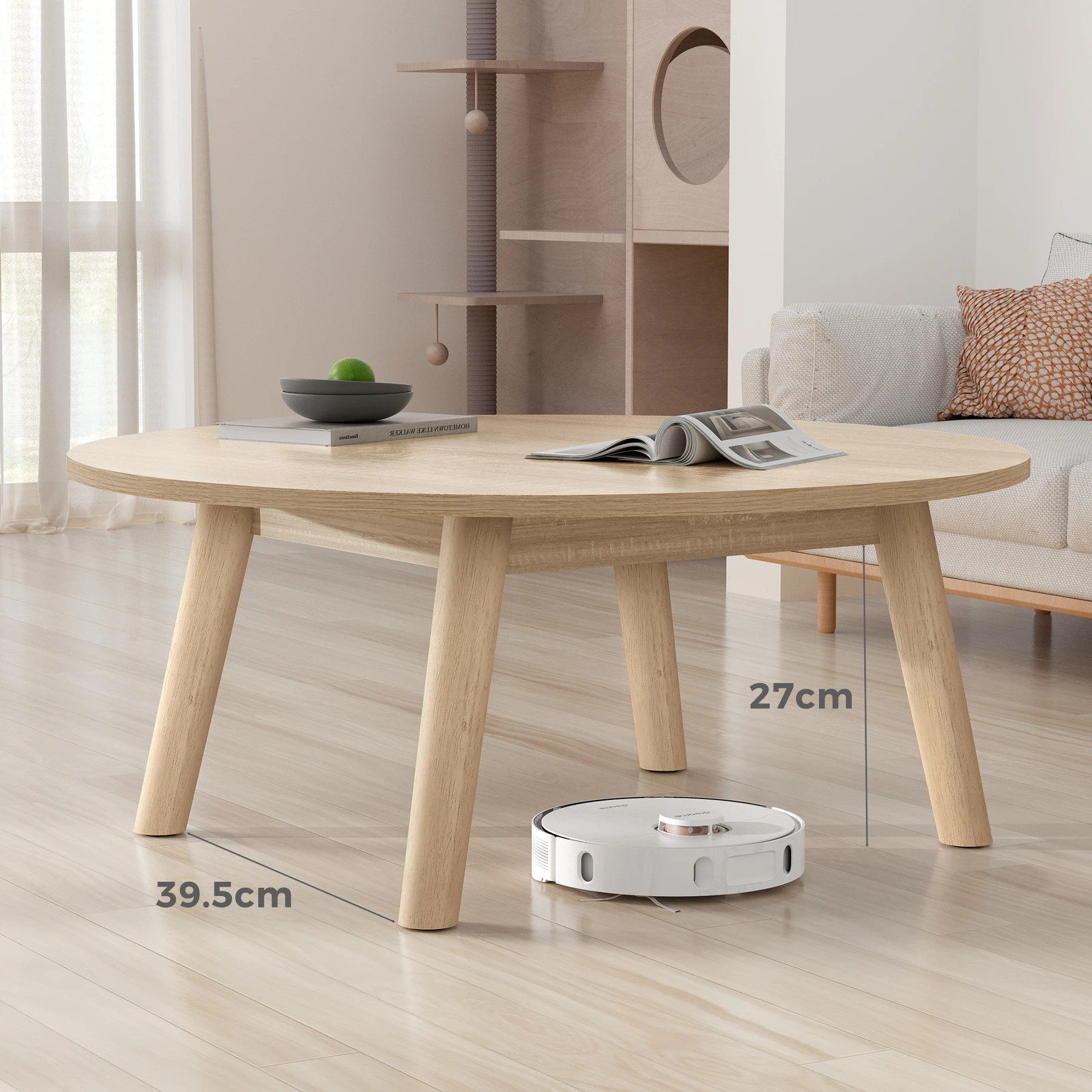 4 Alfordson Coffee Table Modern Round Table Sturdy Wooden Legs Living Room - Oak, 4 of 10
