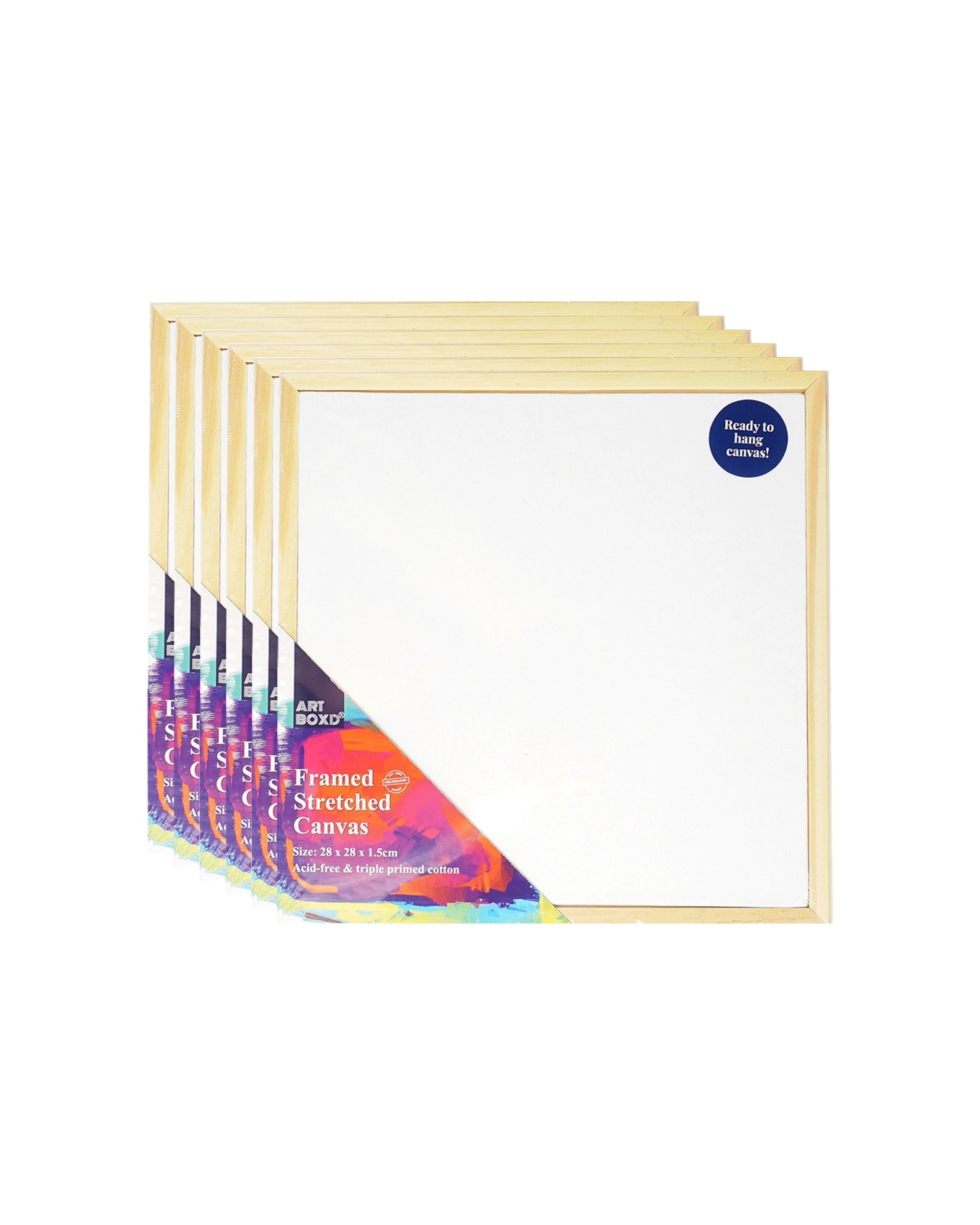 1 Art Boxd 6PK 28cm Square Stretched Arts & Craft Canvas With Wooden Frame Medium - Natural, 1 of 1