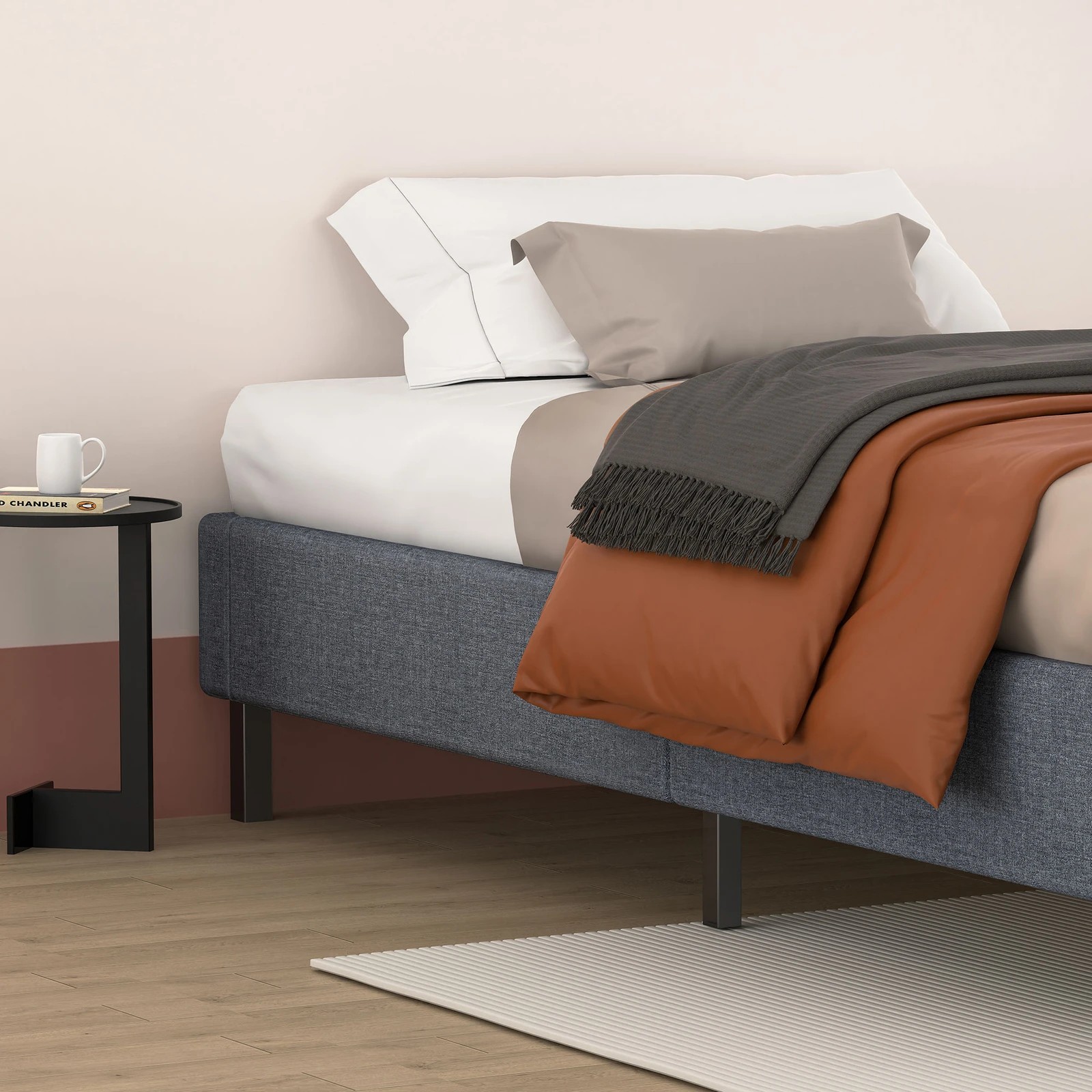 4 Alfordson Bed Frame King Single Mattress Base Foundation Fabric Basel - Grey, 4 of 10