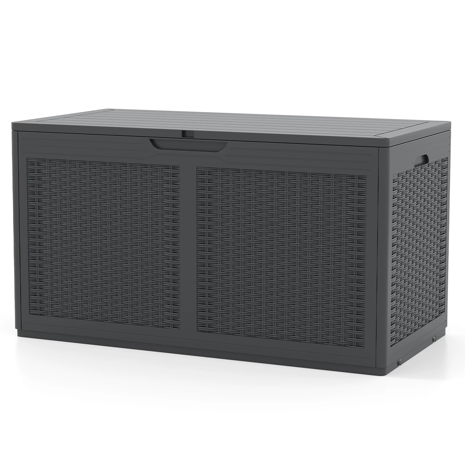 1 Costway 380L Outdoor Storage Box Resin Deck Box w/Wheels Lockable Storage Container - Grey, 1 of 1
