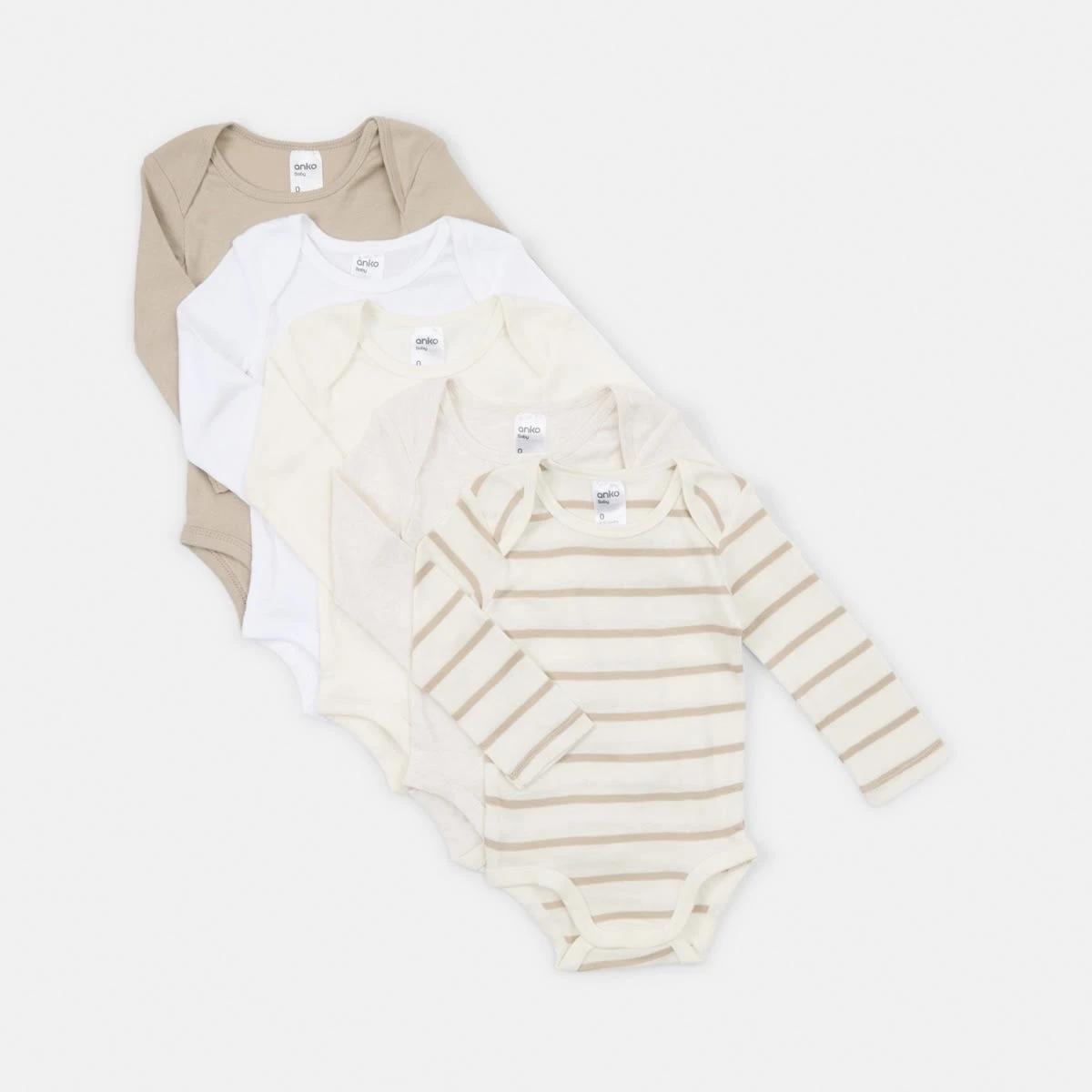 1 5 Pack Long Sleeve Bodysuits Bge 5pk, 1 of 8