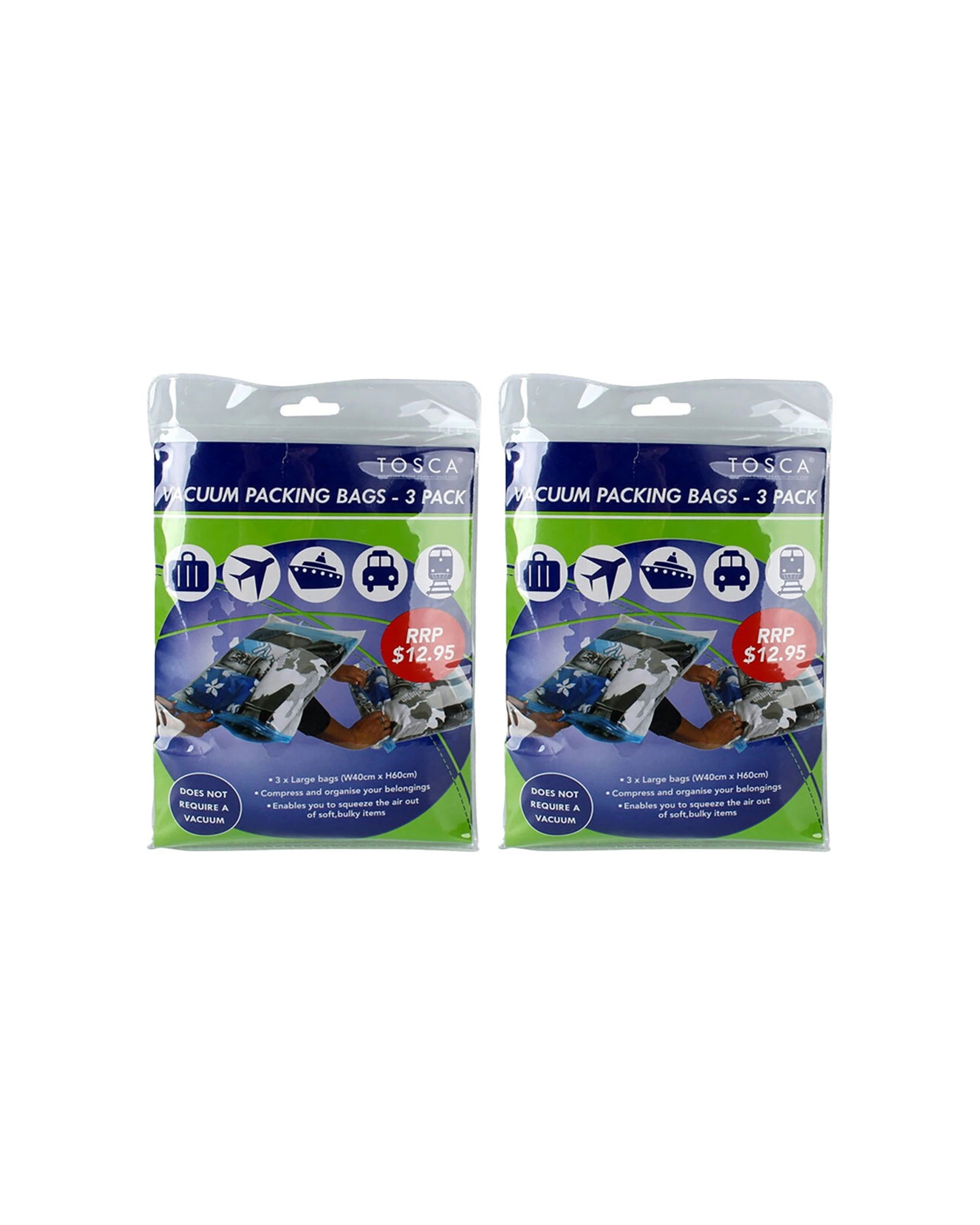 1 Tosca 2X 3Pc Vacuum Sealed Travel Compressed Packing Bags - Clear, 1 of 1
