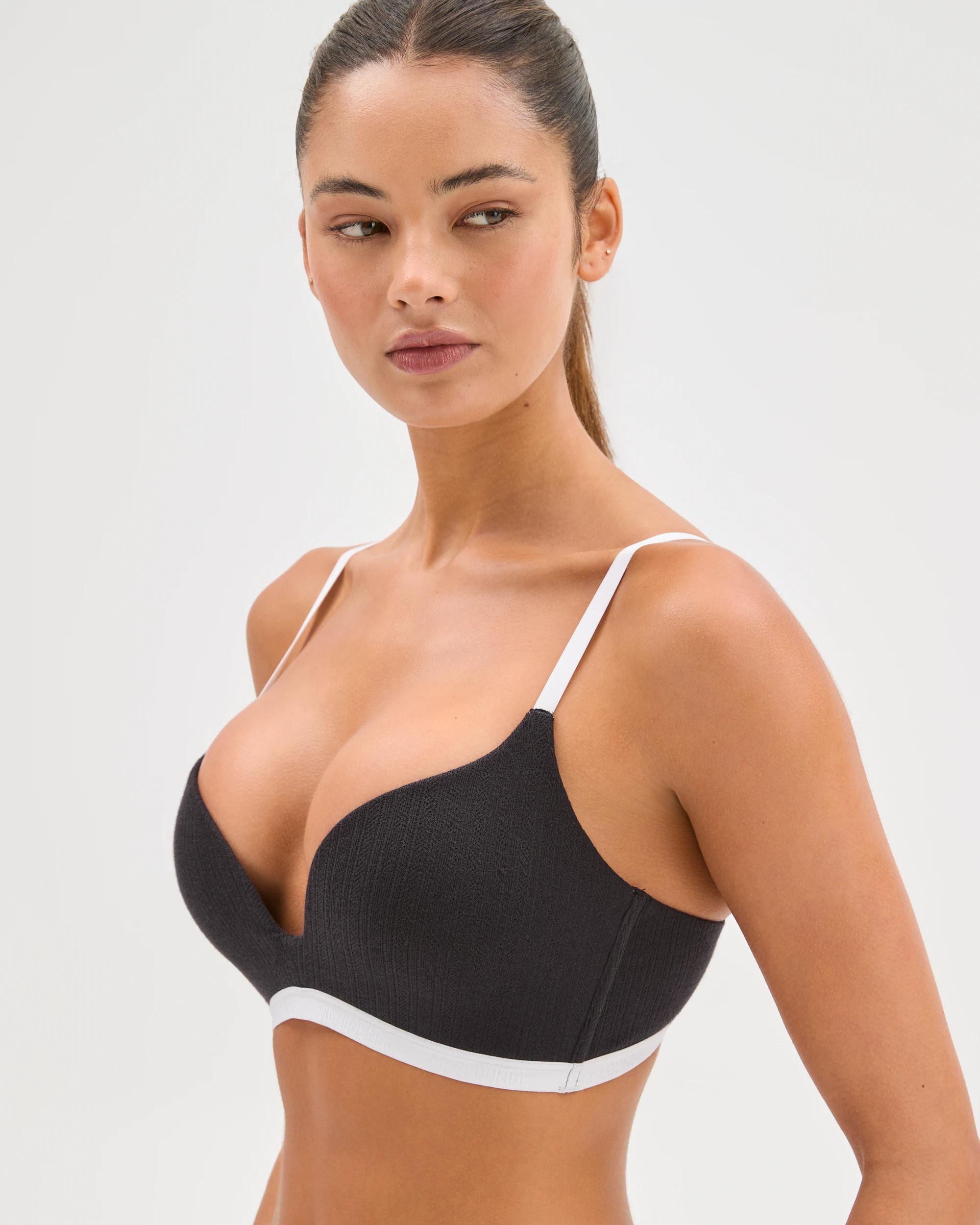 2 Australian Cotton Pointelle Wirefree Pushup Bra - Lily Loves BLACK, 2 of 3
