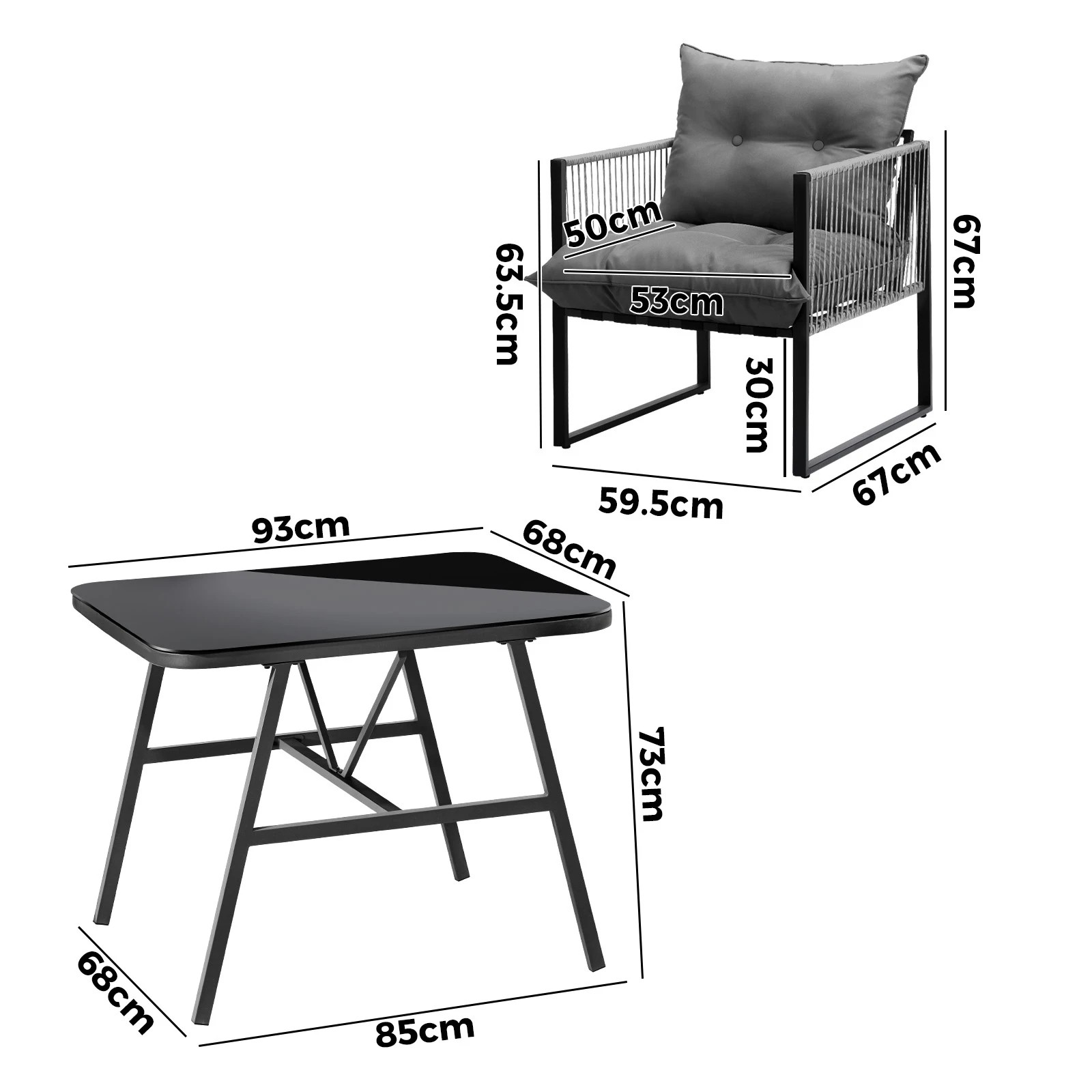 2 Livsip 3PCS Outdoor Dining Set Bistro Set Patio Furniture Garden Table Chairs - Multi, 2 of 9