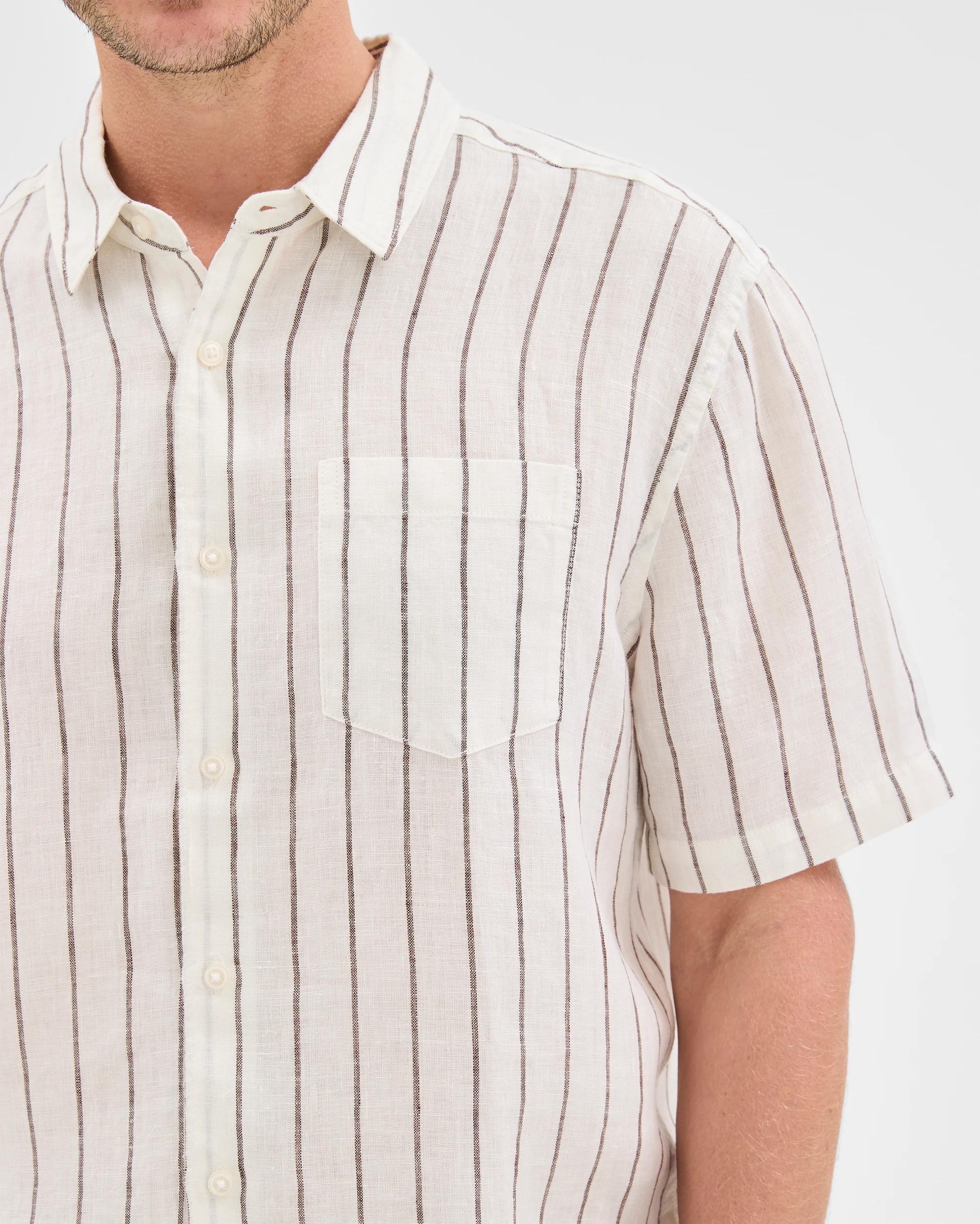 6 Target Man European Linen Short Sleeve Shirt CHOCOLATE STRIPE, 6 of 7