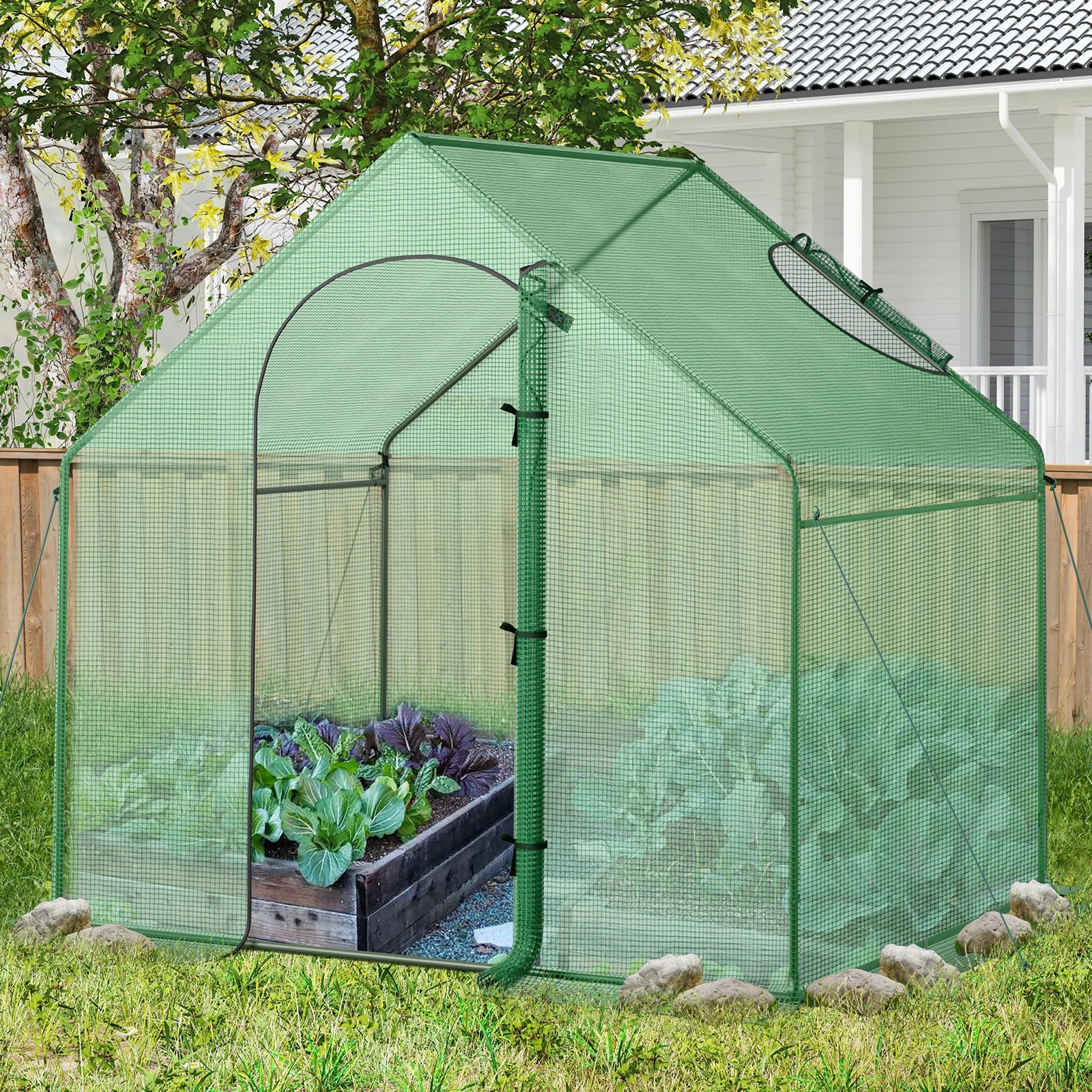 2 Costway Walk-In Greenhouse Garden Shed Green House w/Metal Frame PE Cover Plant Flower Tent, 2 of 4