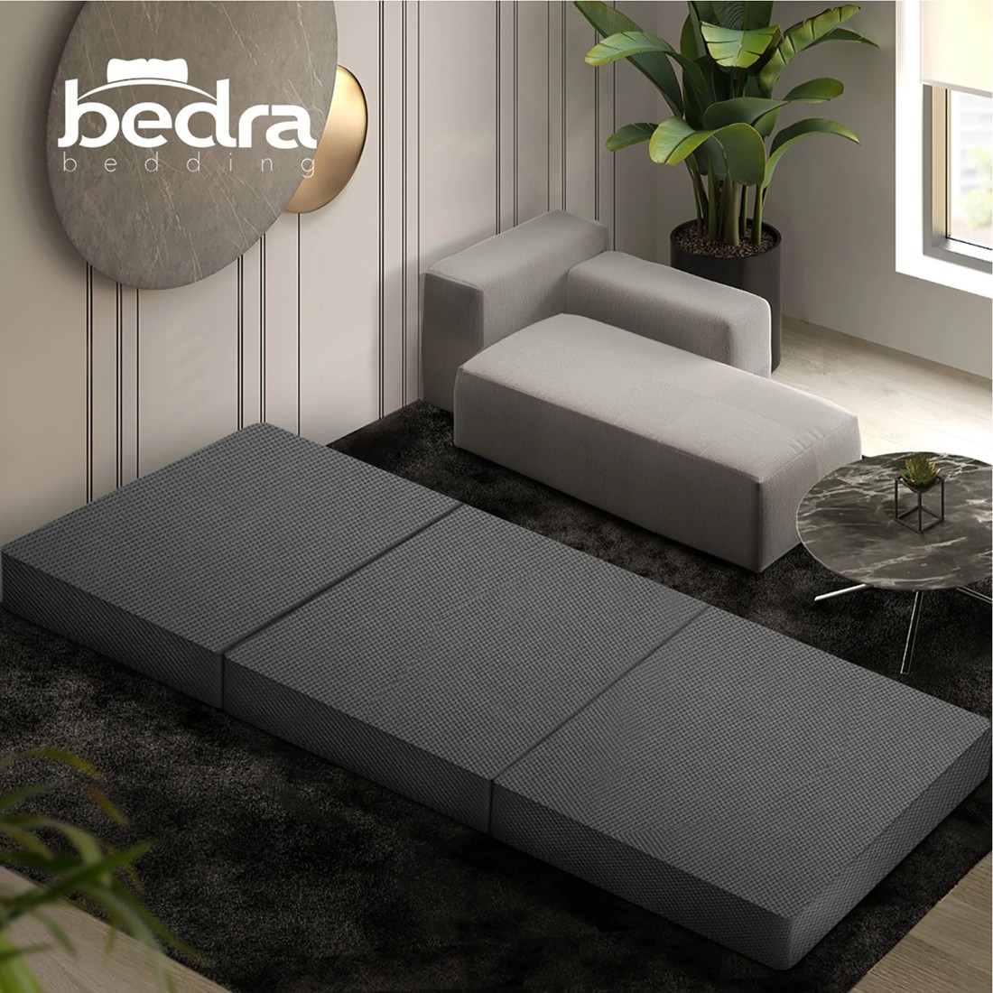 4 Bedra Folding Mattress Portable Single Sofa Bed Foldable Camping Lounge - Grey, 4 of 10
