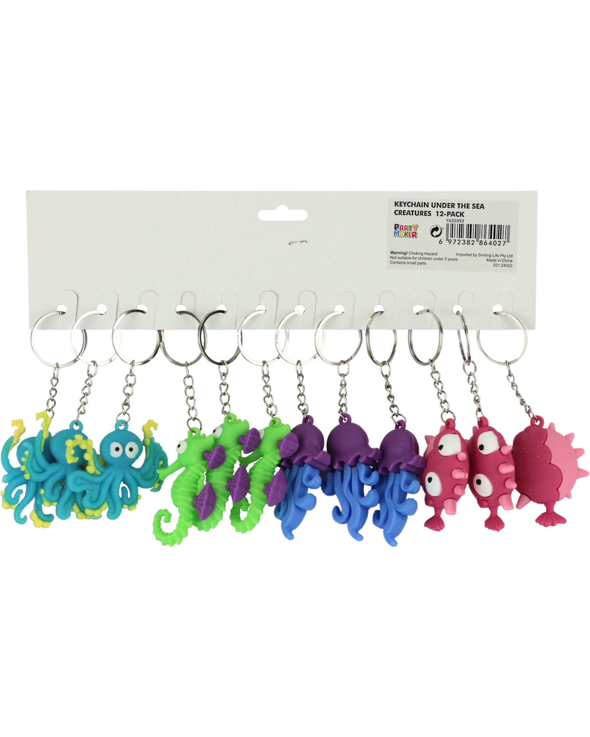 3 Partyrama Sea Creature Novelty Keyrings Pack of 12, 3 of 3