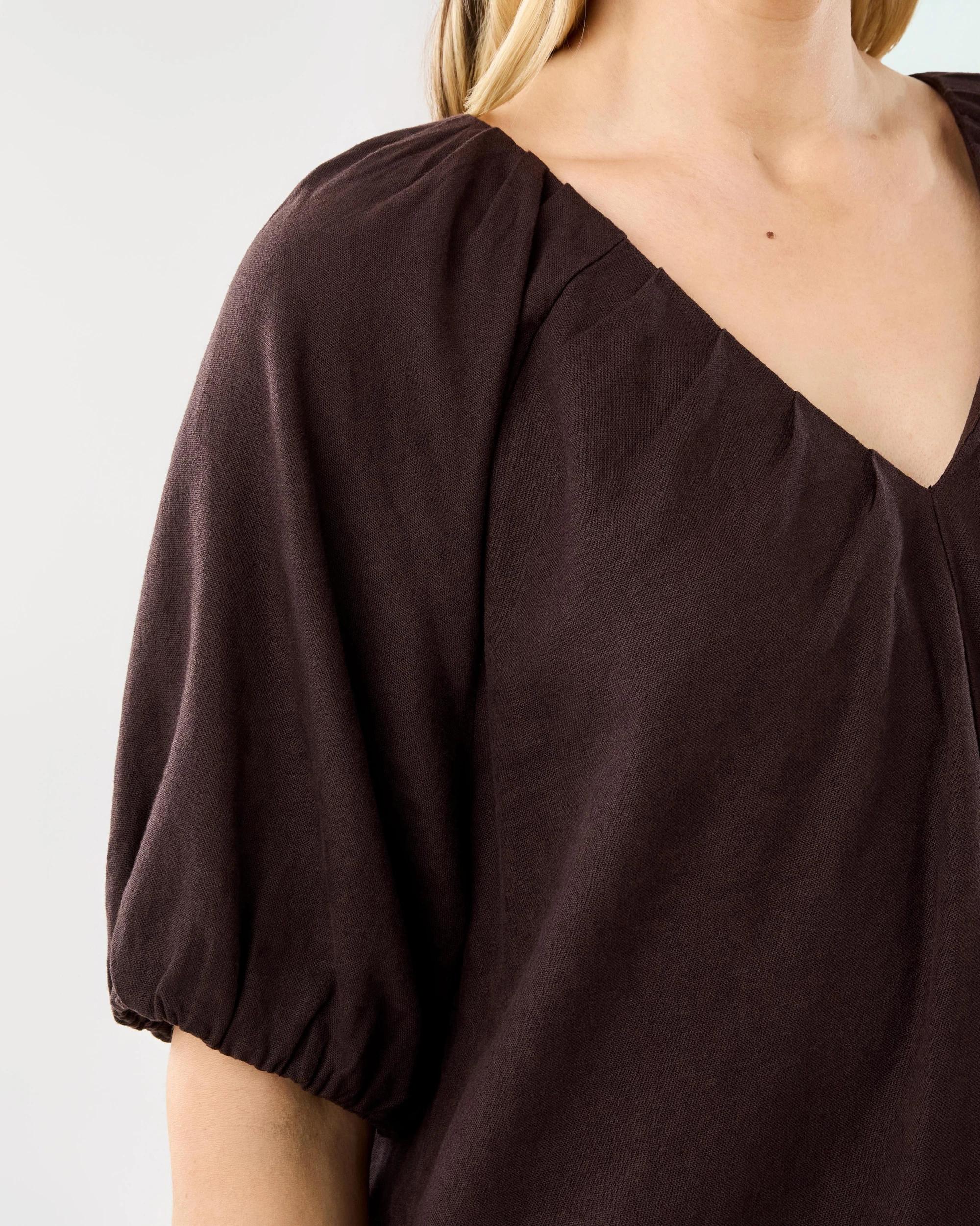 6 Short Sleeve Linen Blend Puff Sleeve Mini Dress Cbean, 6 of 8