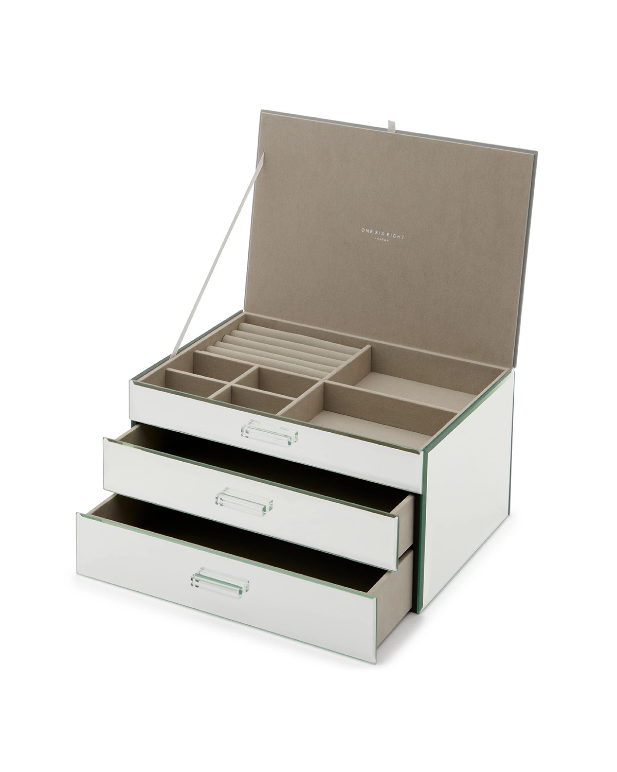 1 One Six Eight London Gabriella Jewellery Box - Mirror - XL - Silver, 1 of 5