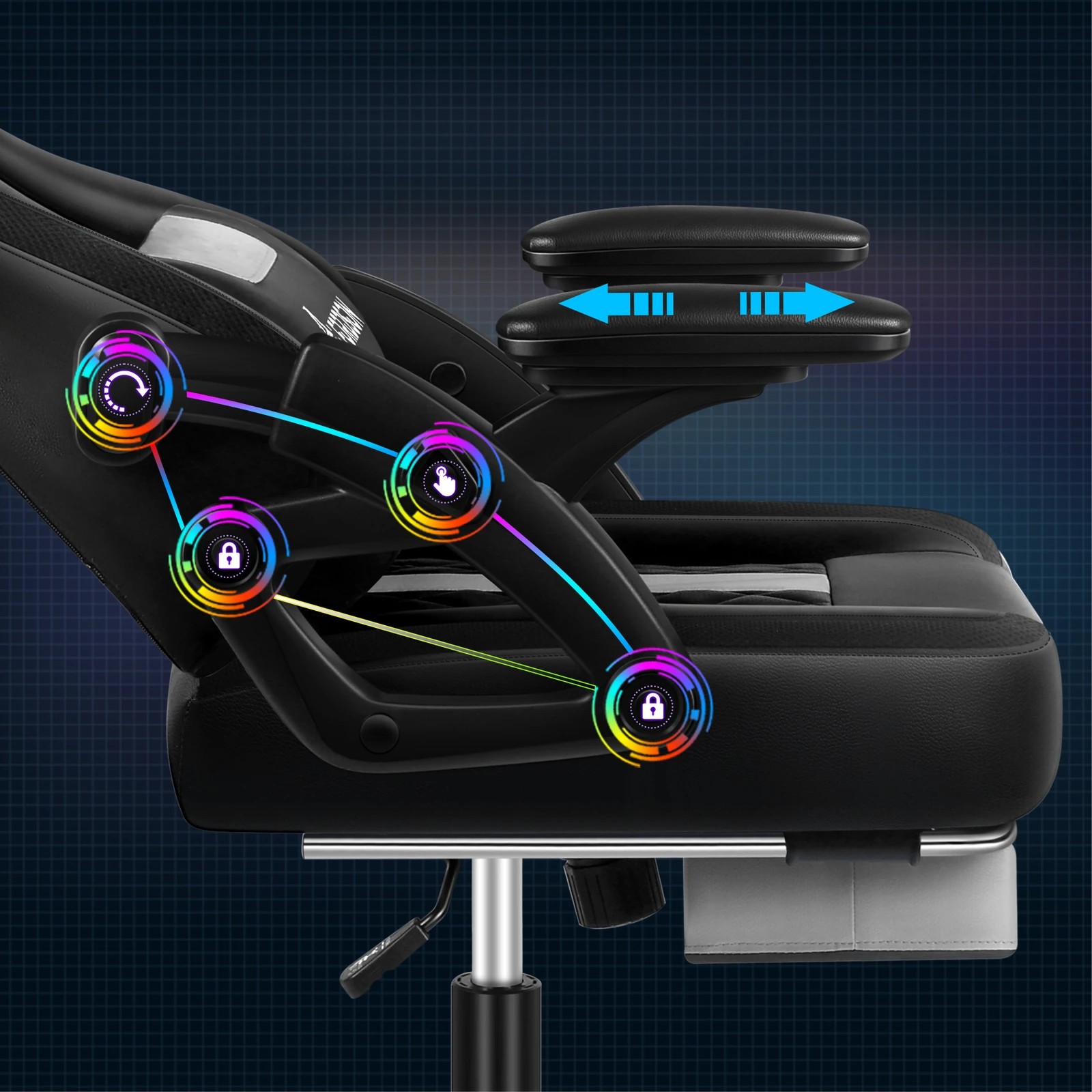 2 Alfordson Gaming Chair Office Massage 12 RGB LED Computer Leather - Grey, 2 of 10