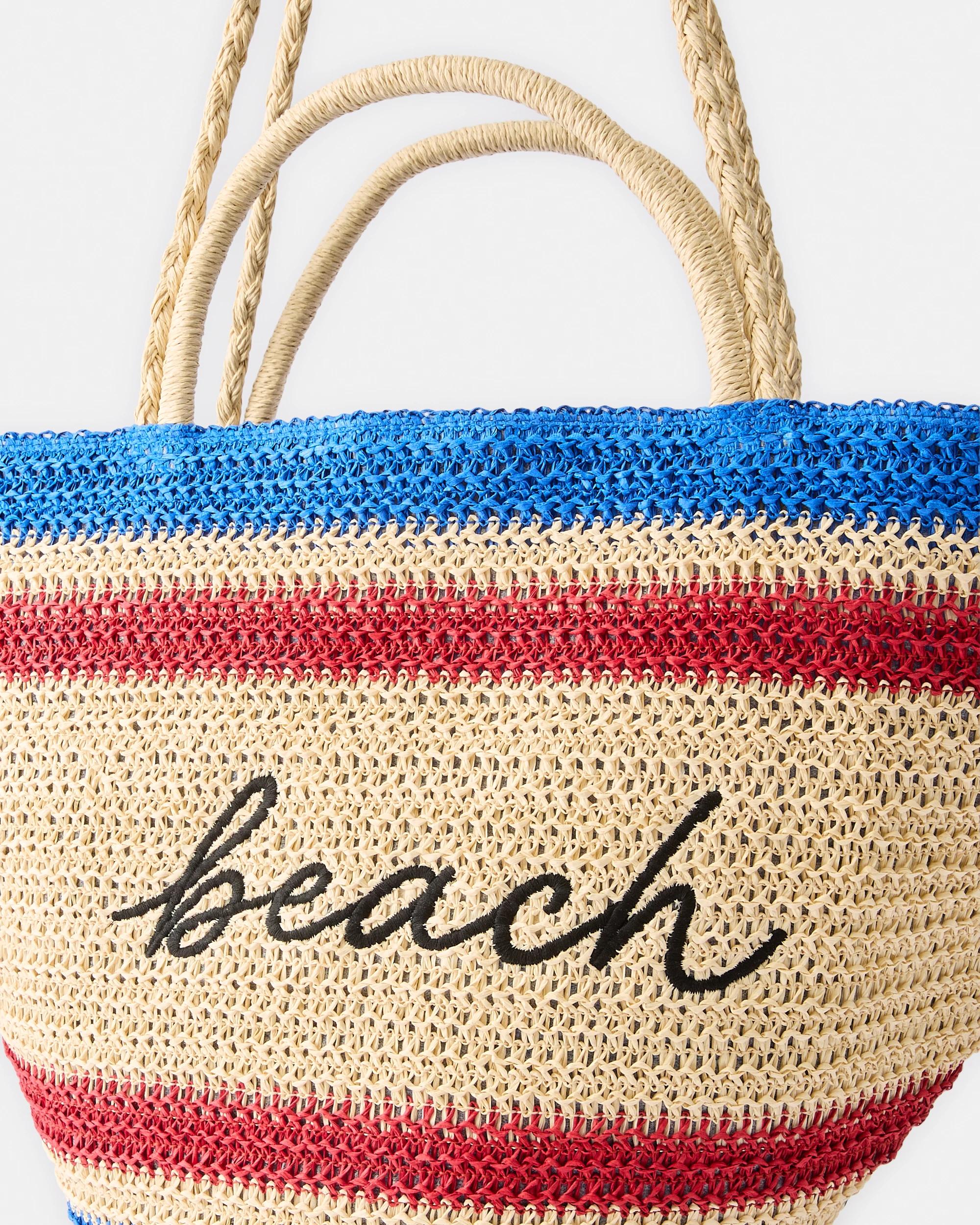 3 Basket Straw Tote Bag Beach Strp, 3 of 5