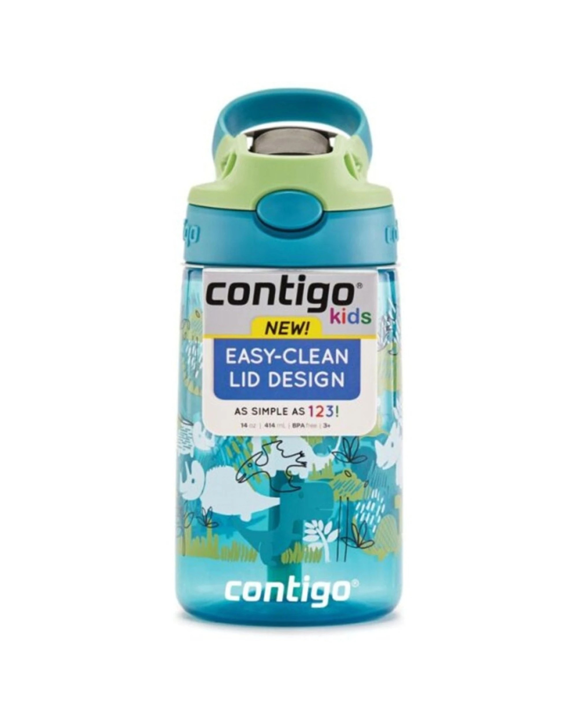 3 Contigo Kids Autospout Water Bottle Spill Proof 414ml Dinosaur - Blue, 3 of 3
