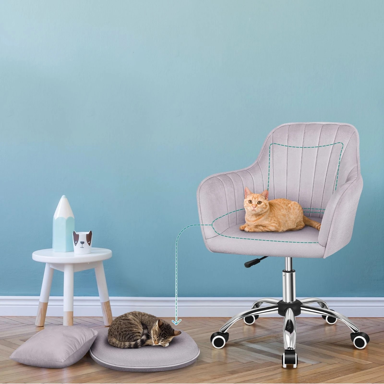 2 Alfordson Velvet Office Chair Fabric Armchair Computer Swivel Adult Kids - Grey, 2 of 10