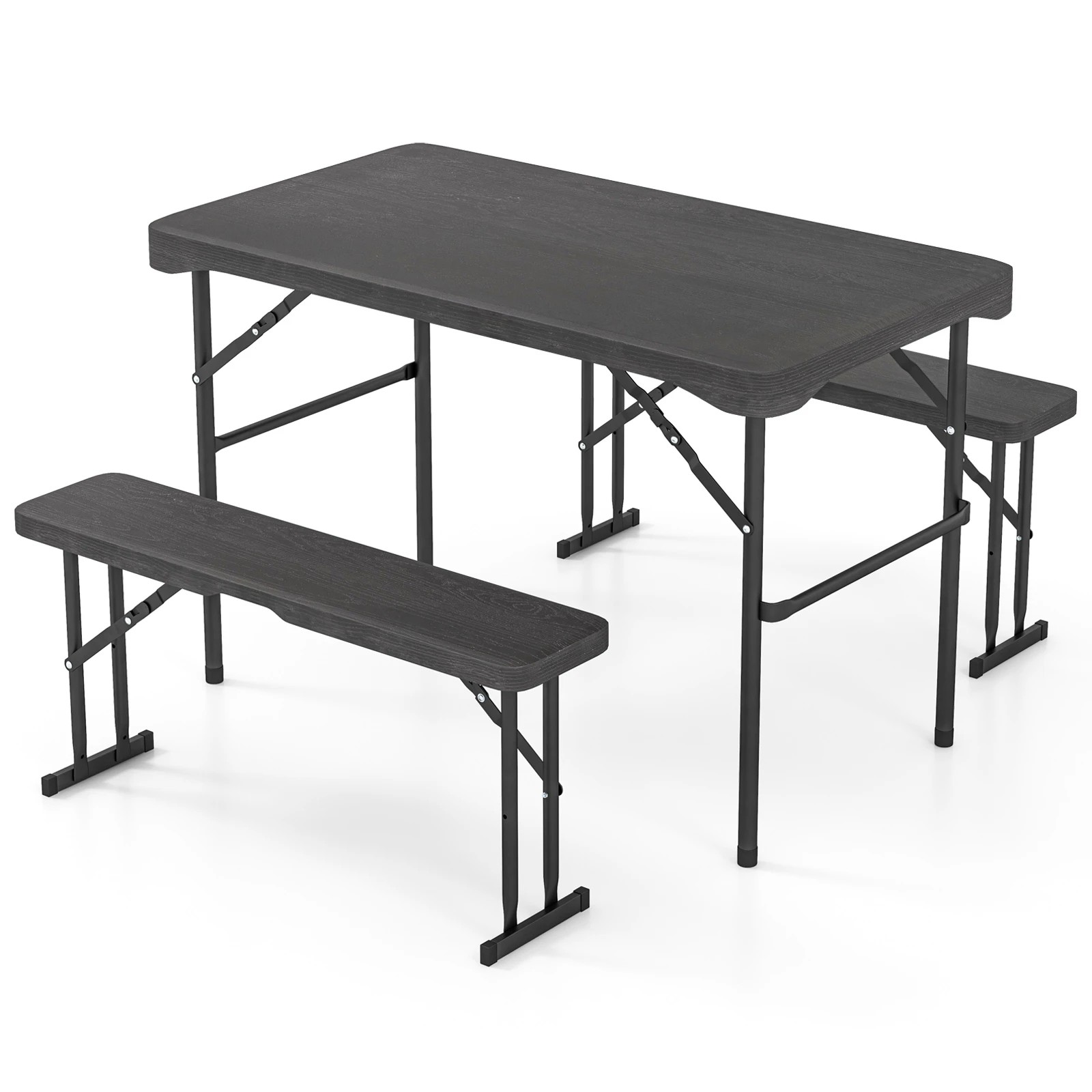 1 Costway 4-Person Patio Picnic Table & 2 Bench Set Outdoor Commercial Table - Black, 1 of 1