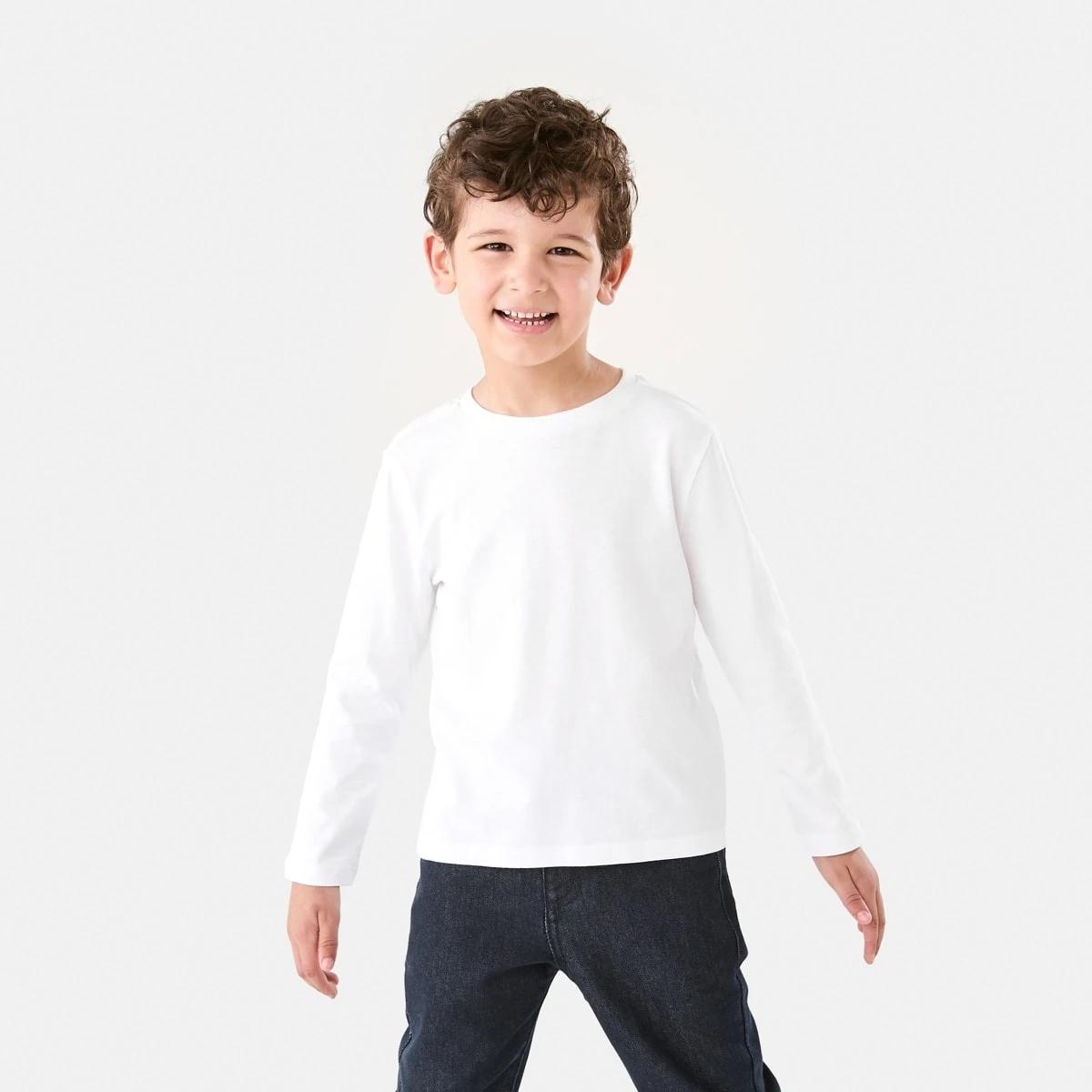 1 Long Sleeve Plain T-shirt White, 1 of 9