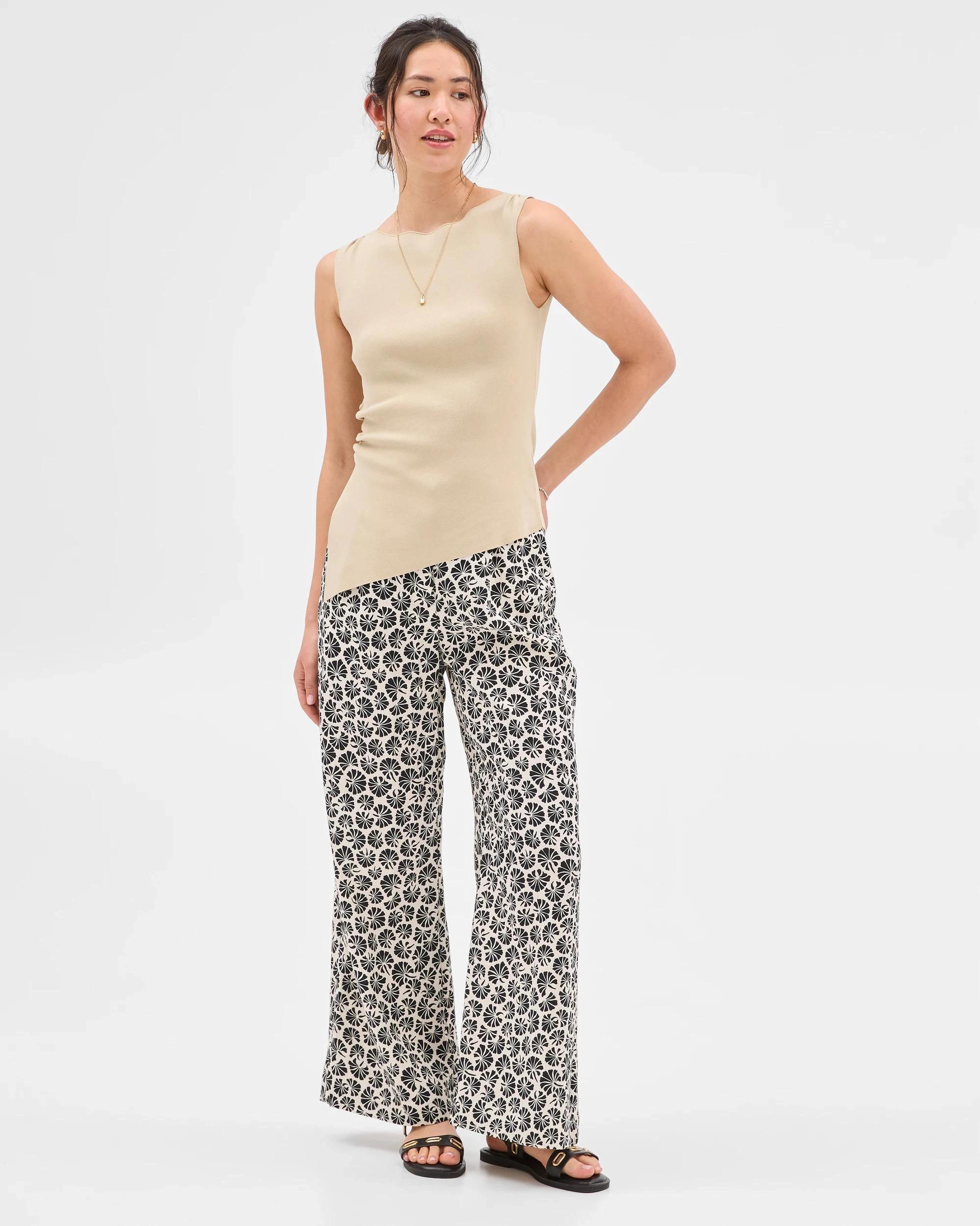 5 Summer Twill Pleat Waist Wide Leg Pants - Preview LINEAR FLORAL, 5 of 10