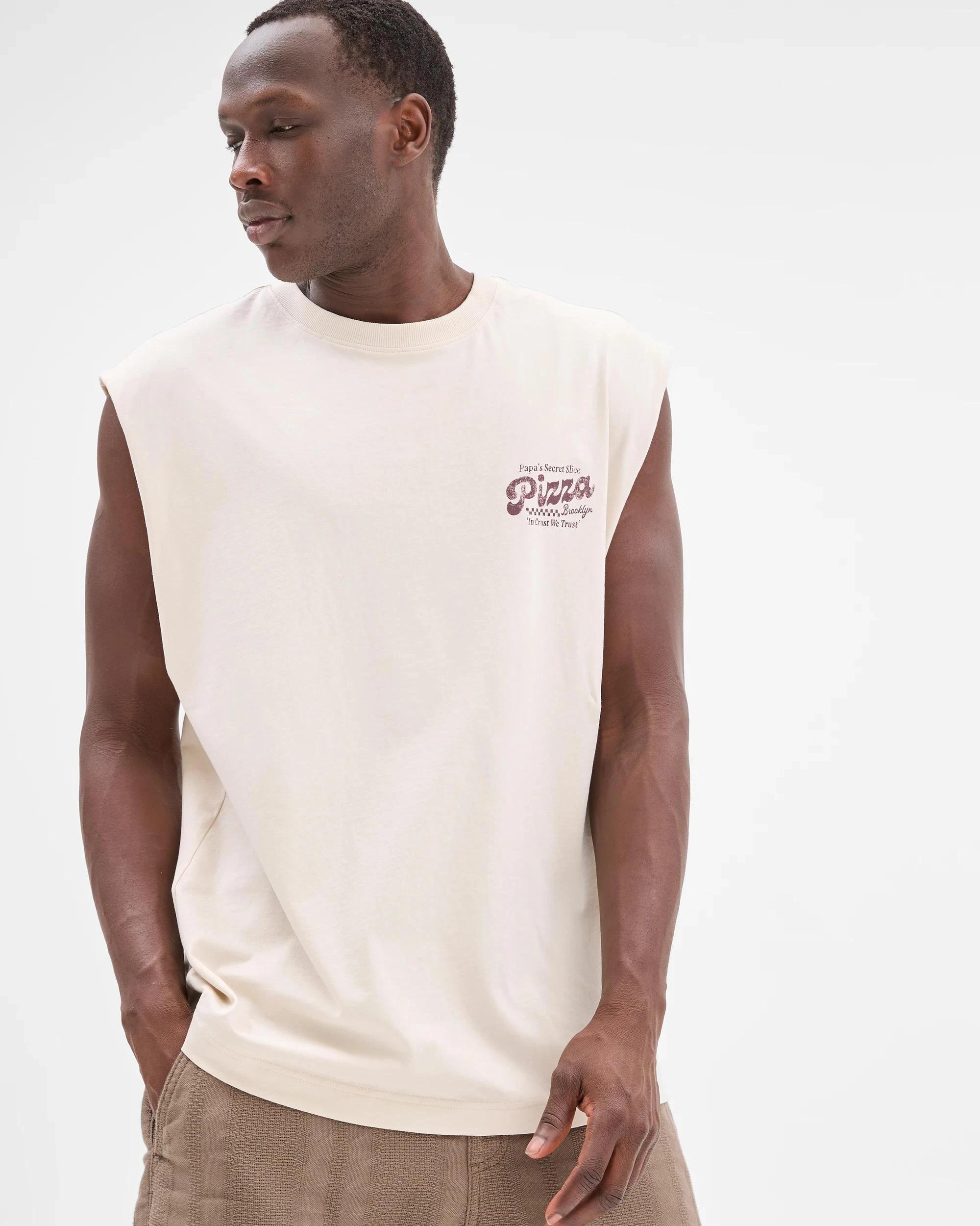 1 Commons Australian Cotton Graphic Tank Top PIZZA WHITE, 1 of 5