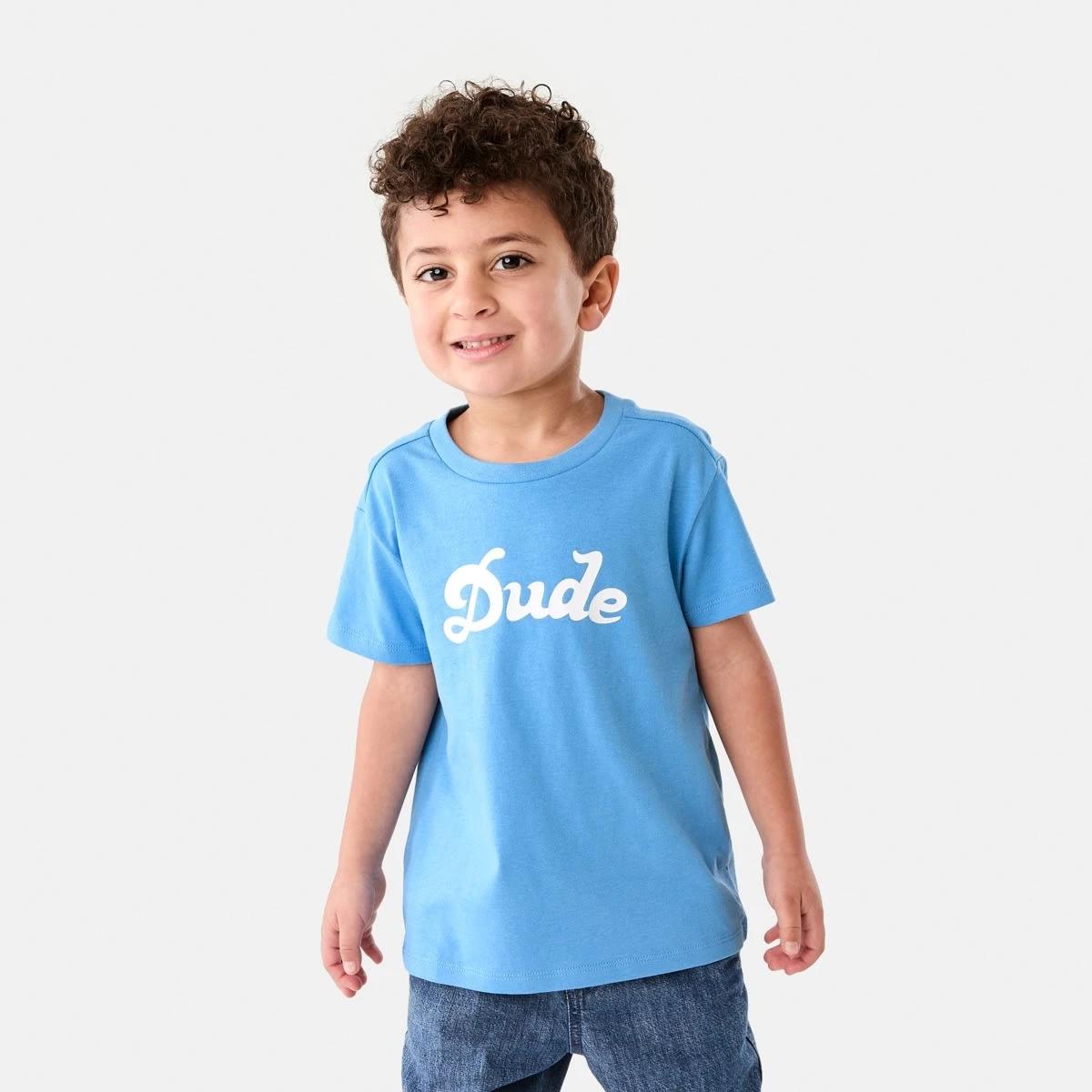 1 Chest Print T-shirt SCRIPT DUDE WASHED BLUE, 1 of 6