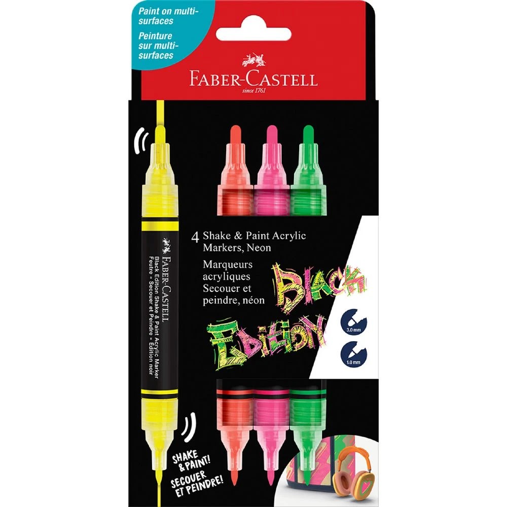 1 Faber-Castell Black Ed. Acrylic Shake/Paint Markers Neon 4 Pk, 1 of 4