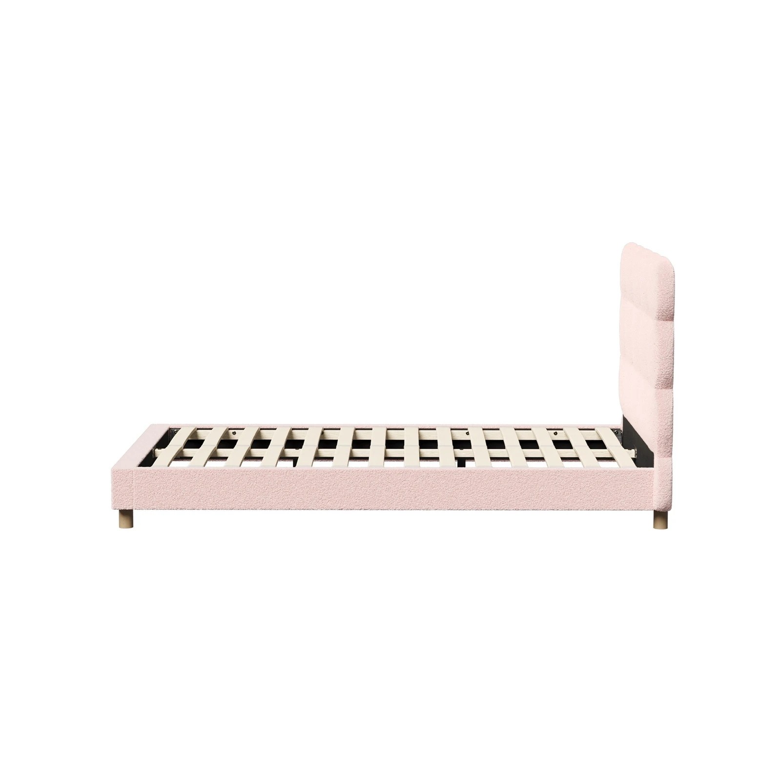 9 Oikiture King Single Bed Tufted Bedhead Boucle Bed Frame
 - Pink, 9 of 10