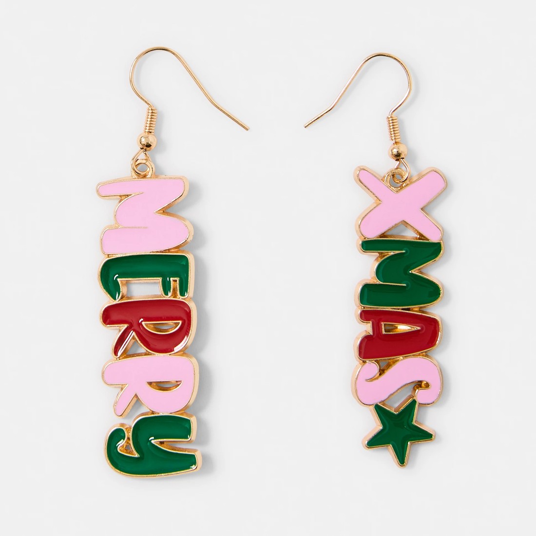 1 Merry Christmas Earrings - Green, Red, Pink and Gold Tone, 1 of 5
