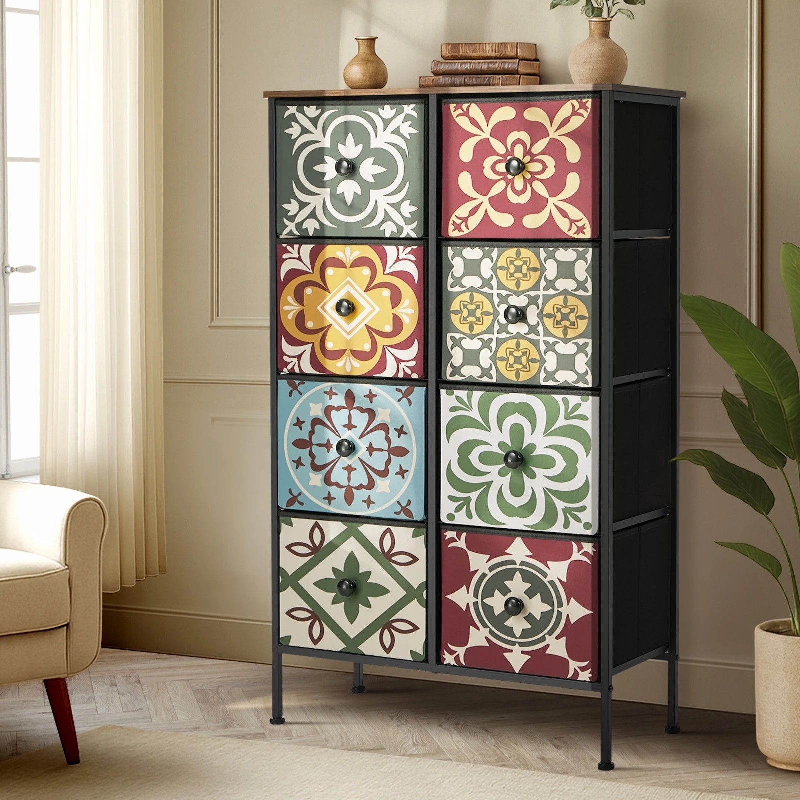 3 Oikiture 8 Chest Of Drawers Retro Tallboy Dresser Multi-Storage Foldable Fabric - Multi, 3 of 6