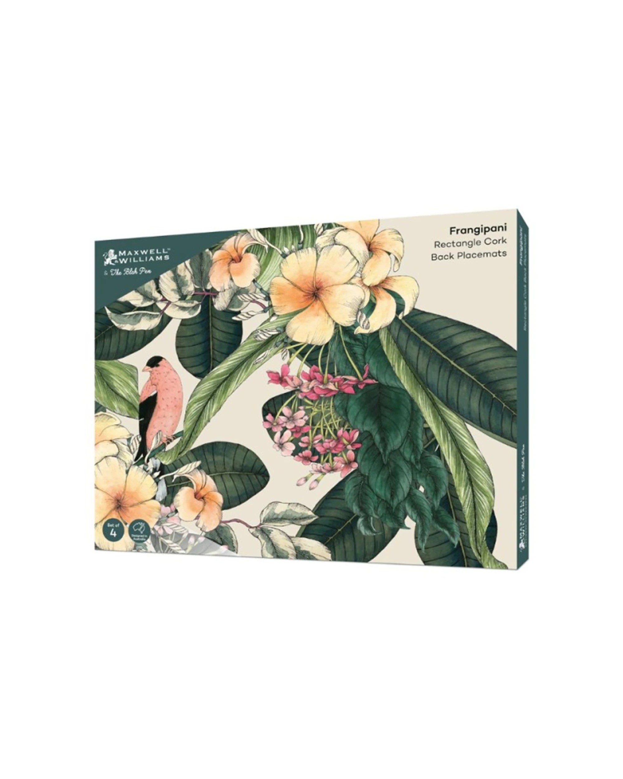 4 Maxwell & Williams The Blck Pen Frangipani Placemats - Set of 4 - Cork Back 34x26.5cm - Multi, 4 of 4