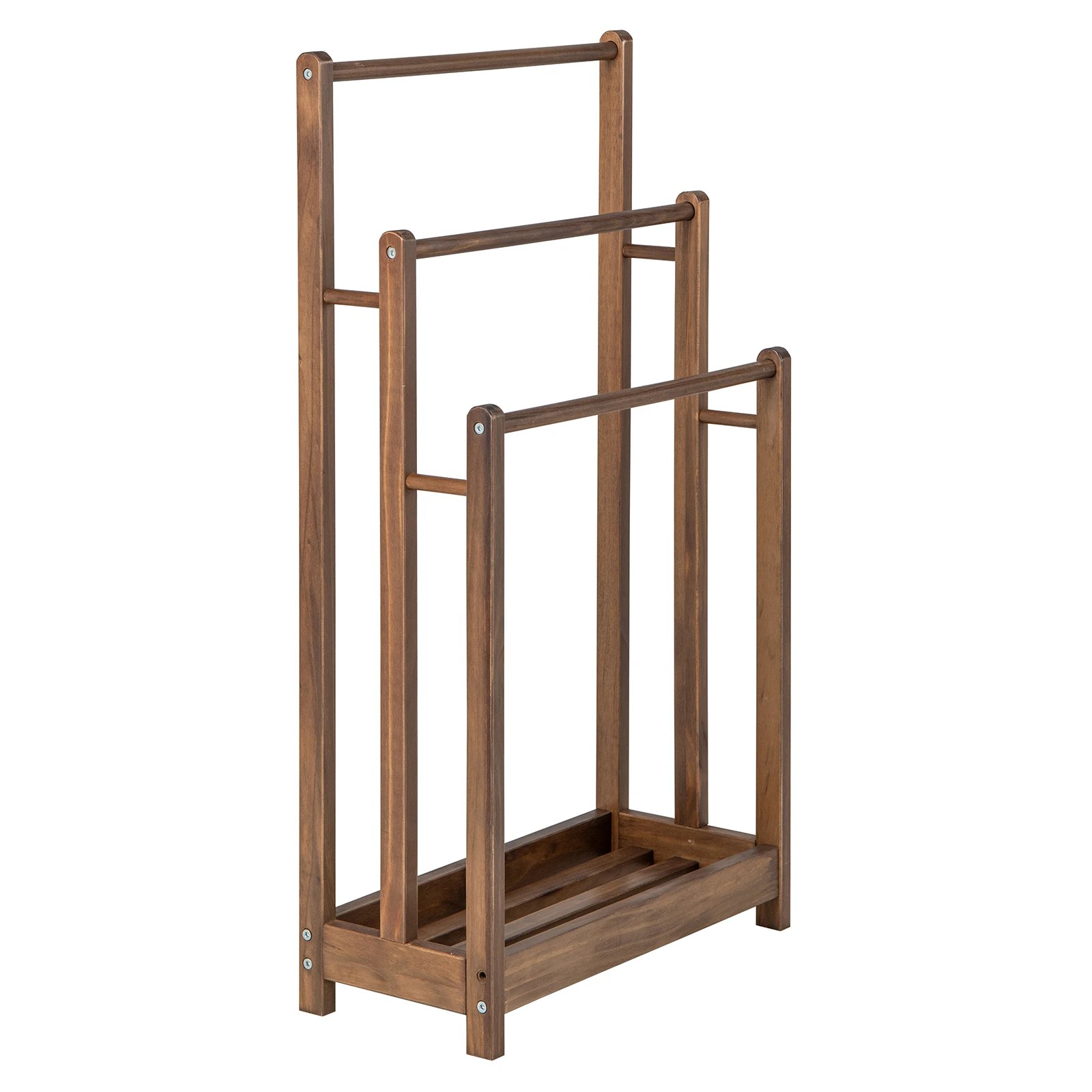 1 Costway 3-Bar Towel Rack Freestanding Towel Drying Stand w/Bottom Storage Shelf - Brown, 1 of 3