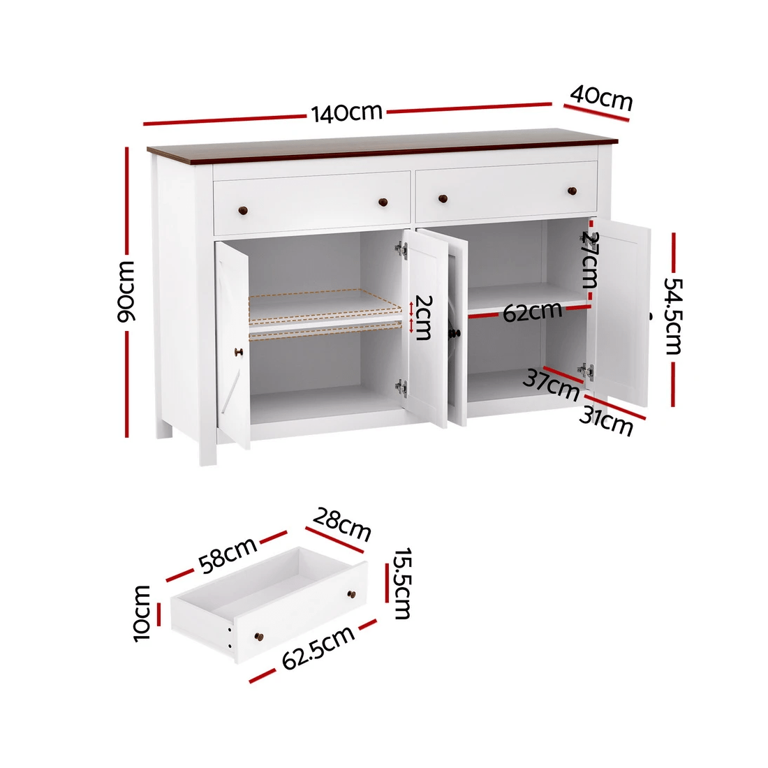 3 Artiss Buffet Sideboard Storage Cabinet - Multi, 3 of 6