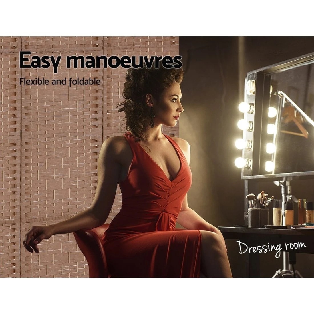 7 Artiss 4 Panel Room Divider Screen 163x170cm Woven - Natural, 7 of 7