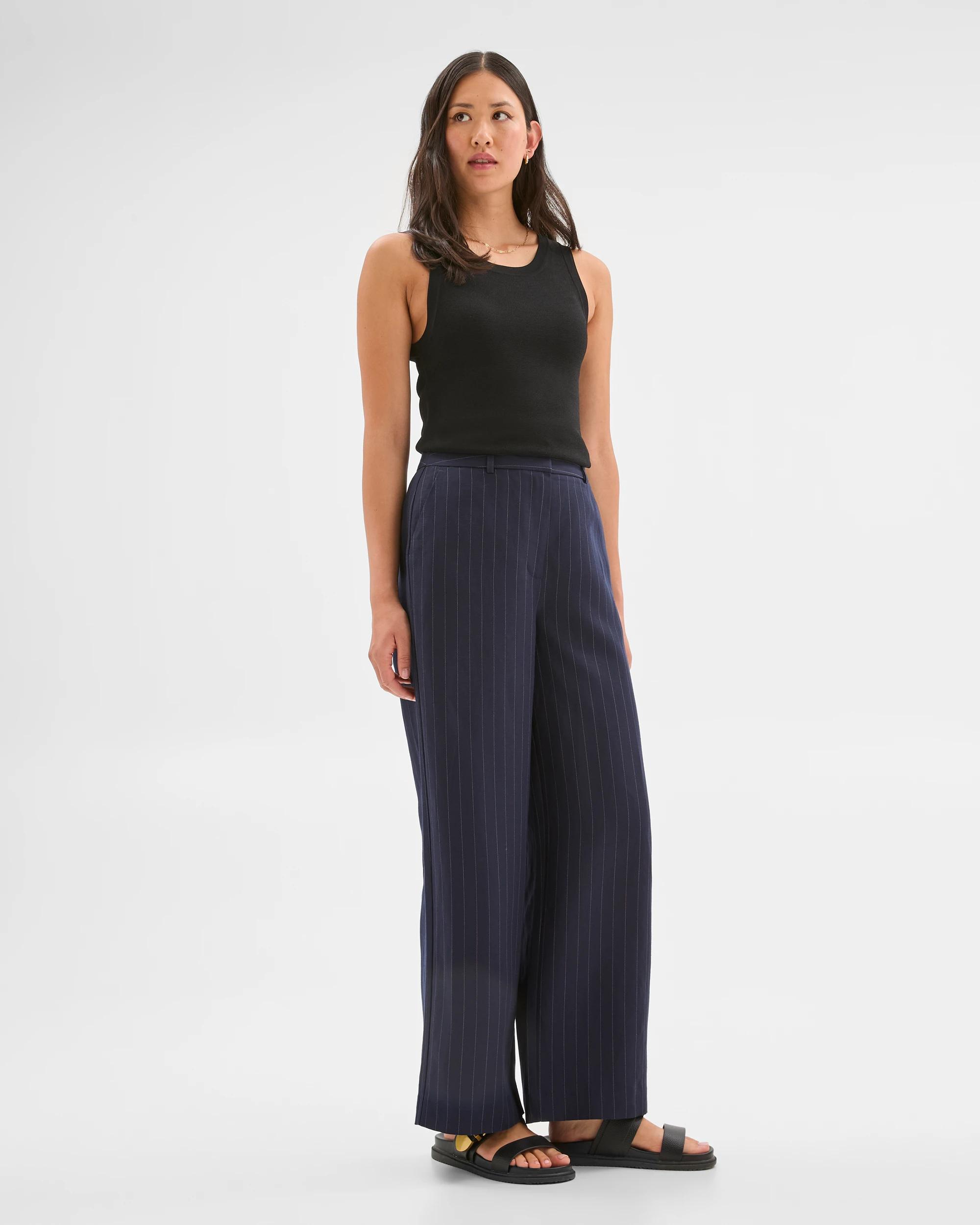 5 Linen Blend Wide Leg Pants - Preview NAVY PINSTRIPE, 5 of 7
