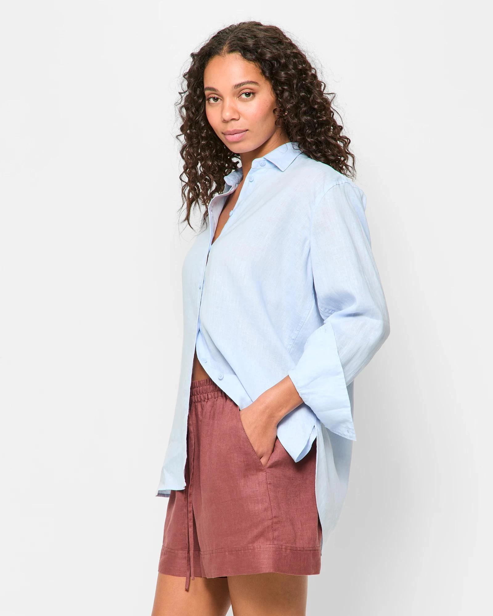 3 Target Woman European Linen Long Sleeve Shirt SUMMER BLUE, 3 of 5